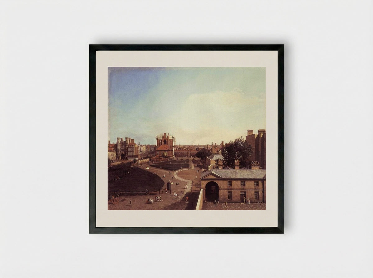 London: Whitehall and the Privy Garden from Richmond House - Canaletto - Framed Print Black