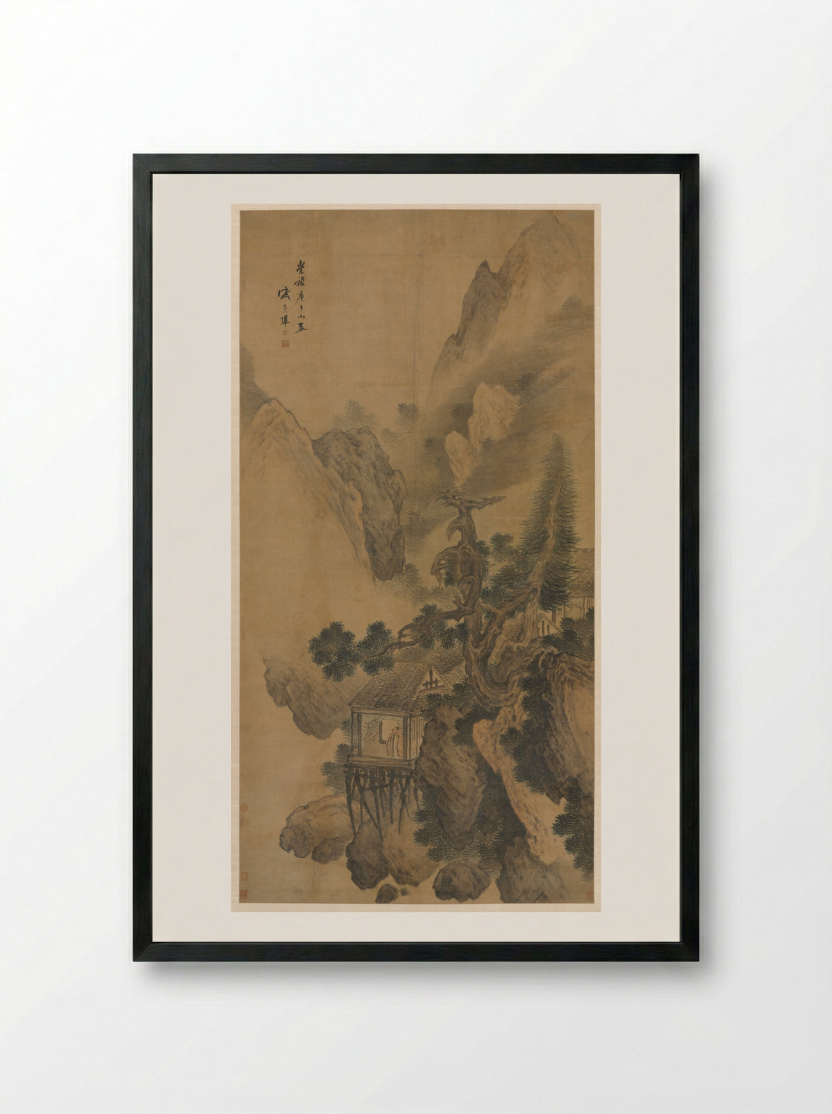 Lonely Retreat Overlooking a Misty Valley - Sheng Maoye - Framed Print Black