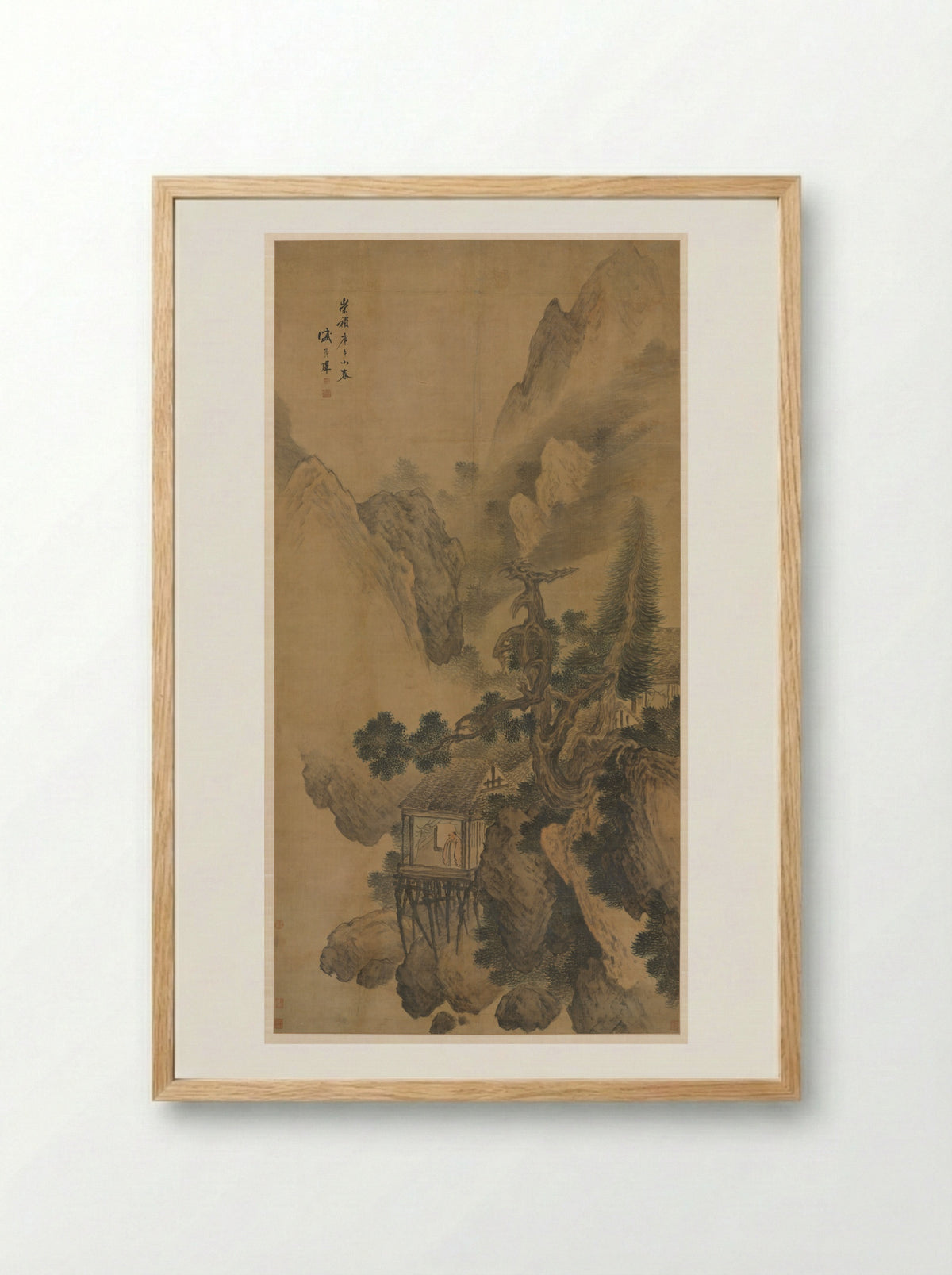 Lonely Retreat Overlooking a Misty Valley - Sheng Maoye - Framed Print Wood