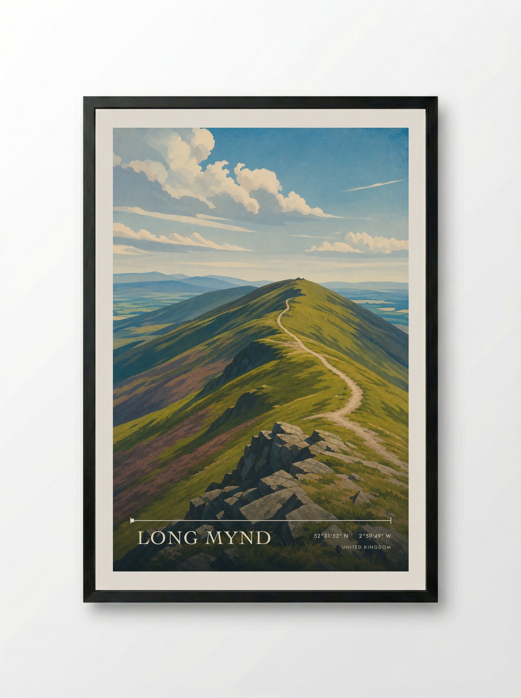 Long Mynd United Kingdom Travel Poster - Framed Print Black