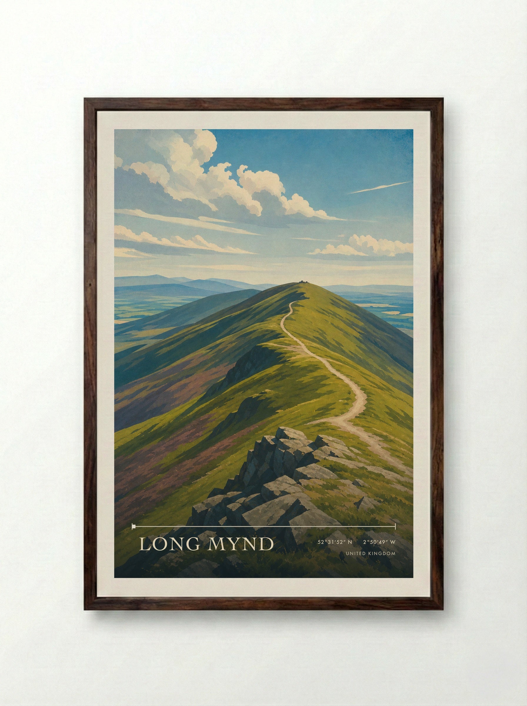 Long Mynd United Kingdom Travel Poster - Framed Print Dark Wood