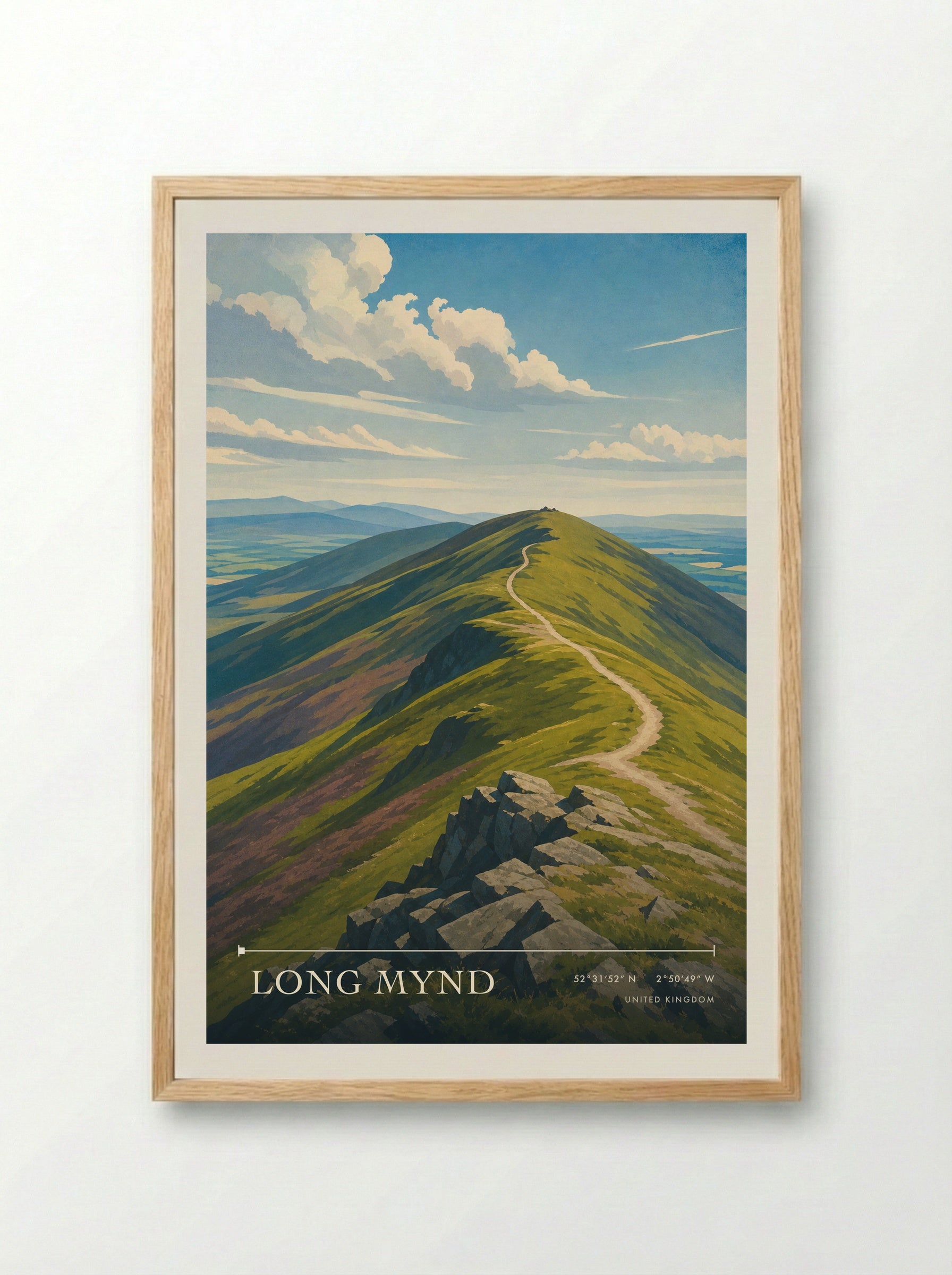 Long Mynd United Kingdom Travel Poster - Framed Print Wood