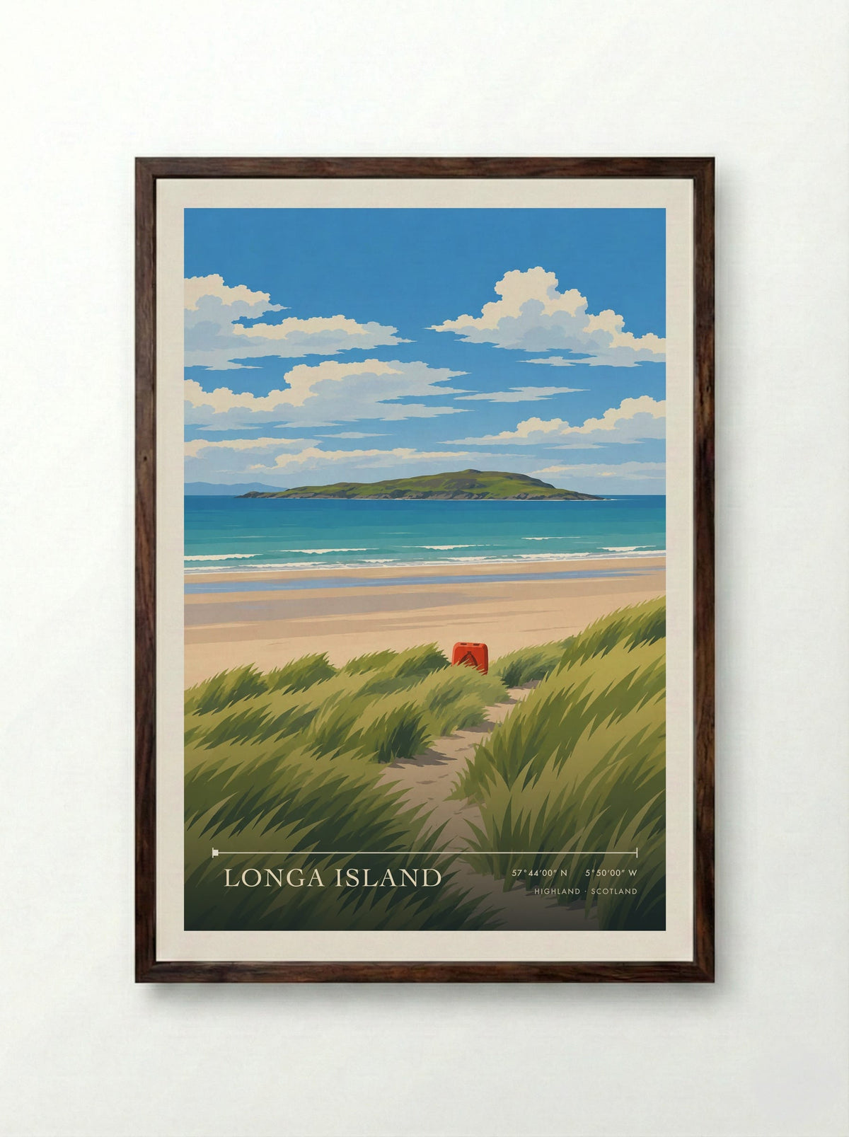 Longa Island, Highland | Travel Poster - Framed Print Dark Wood