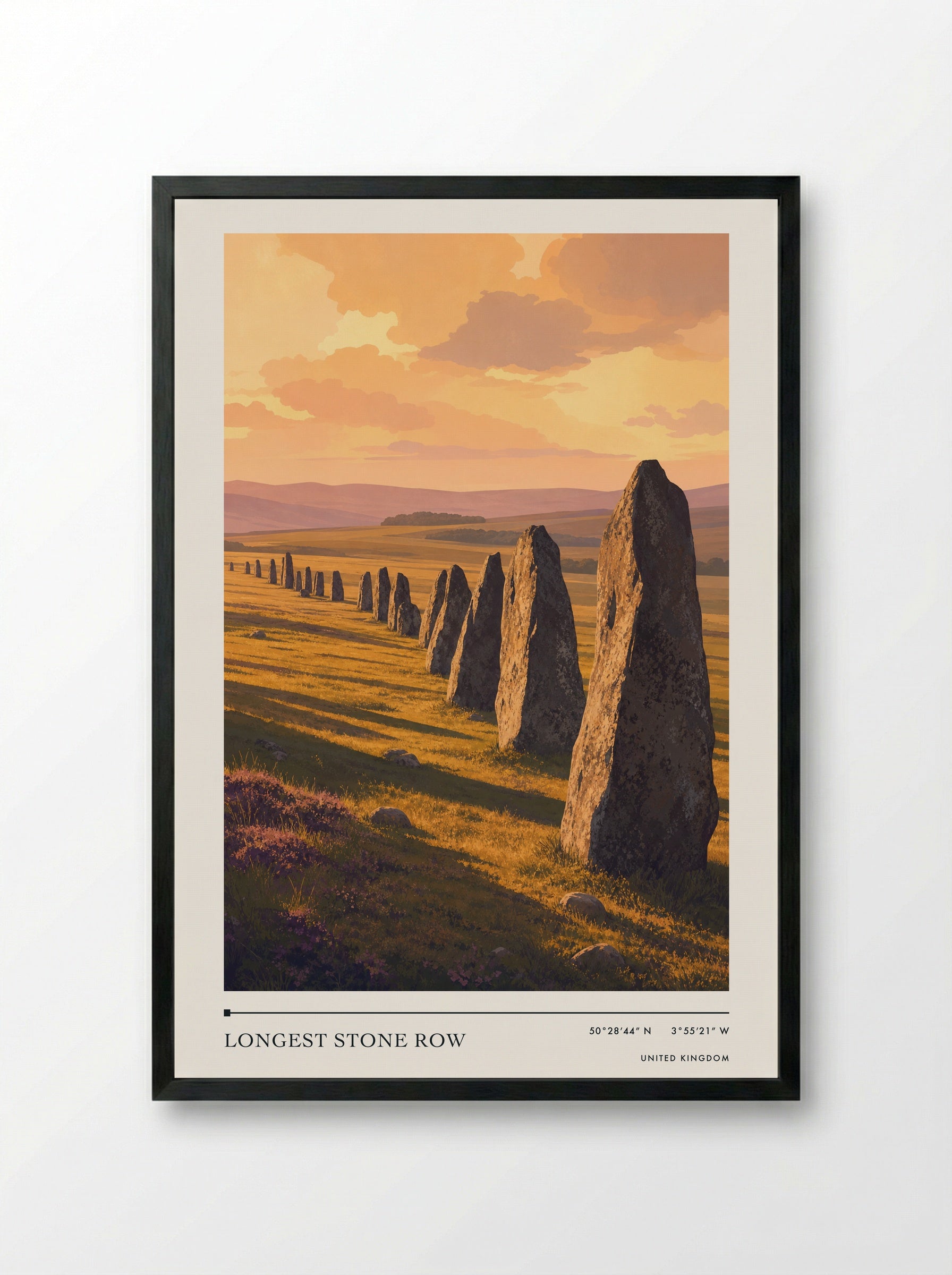 Longest stone row United Kingdom Travel Poster - Framed Print Black