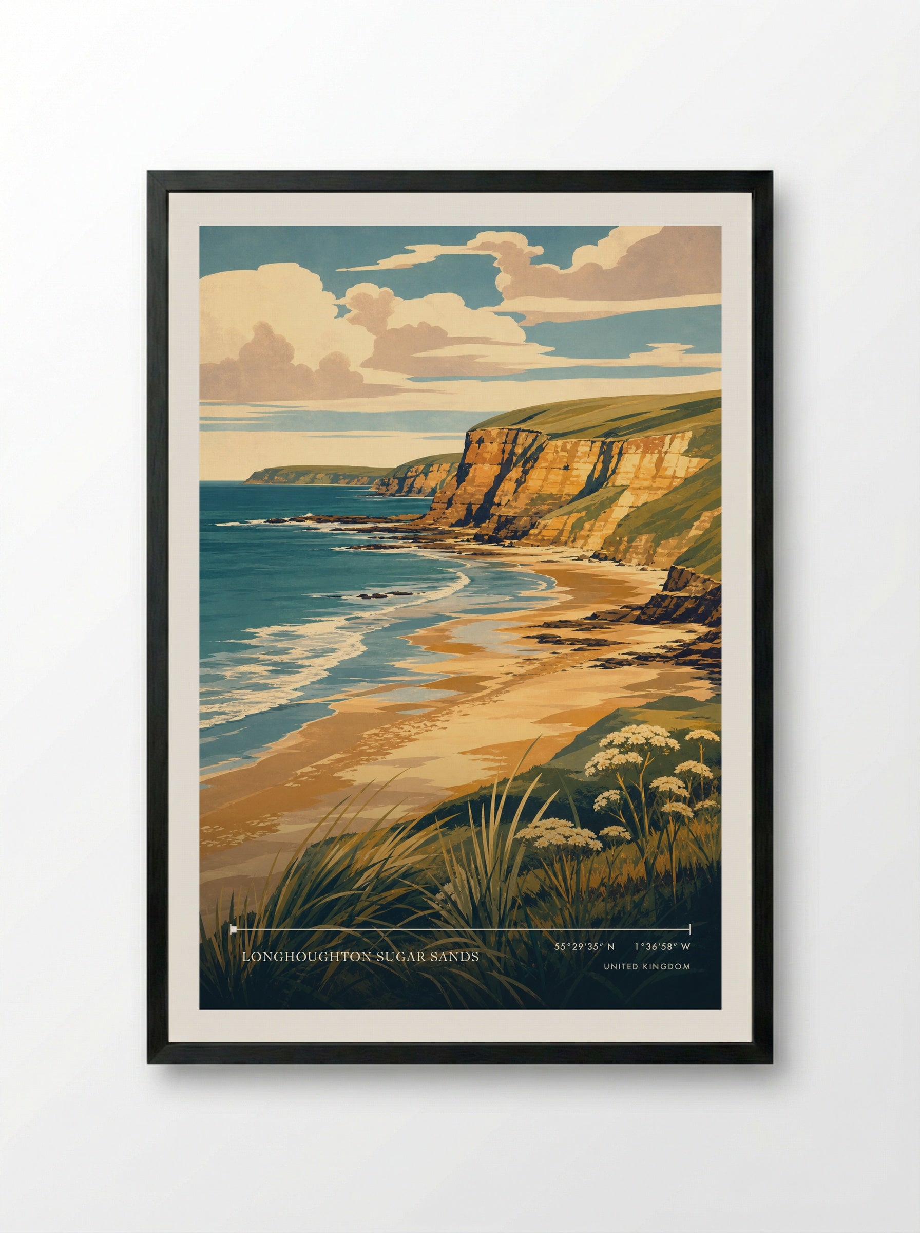Longhoughton Sugar Sands United Kingdom Travel Poster - Framed Print Black