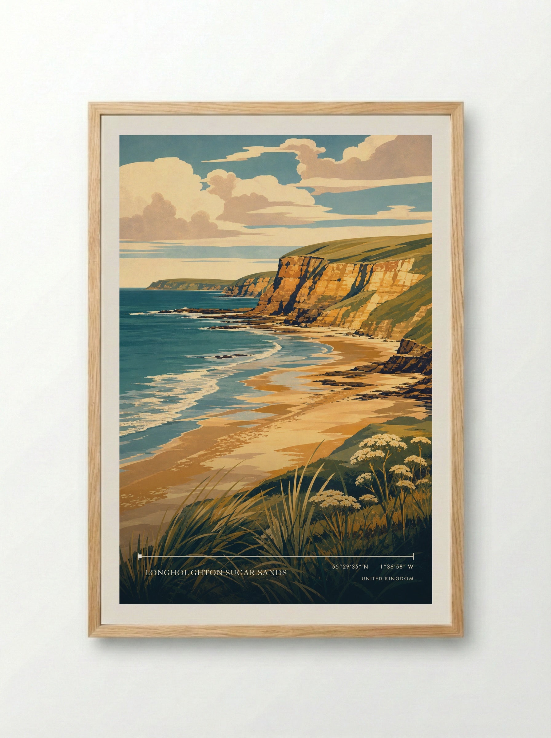 Longhoughton Sugar Sands United Kingdom Travel Poster - Framed Print Wood