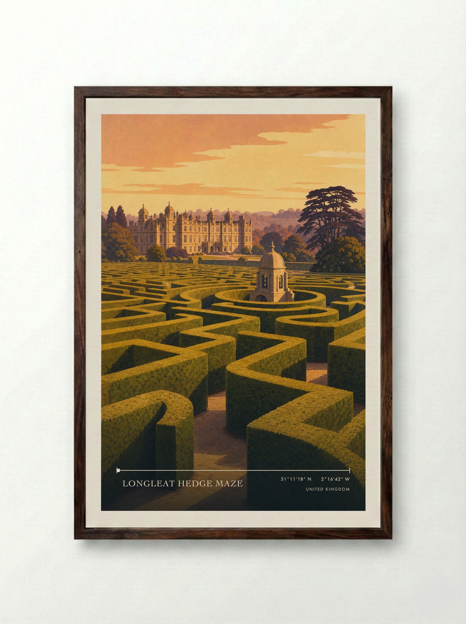 Longleat Hedge Maze United Kingdom Travel Poster - Framed Print Dark Wood