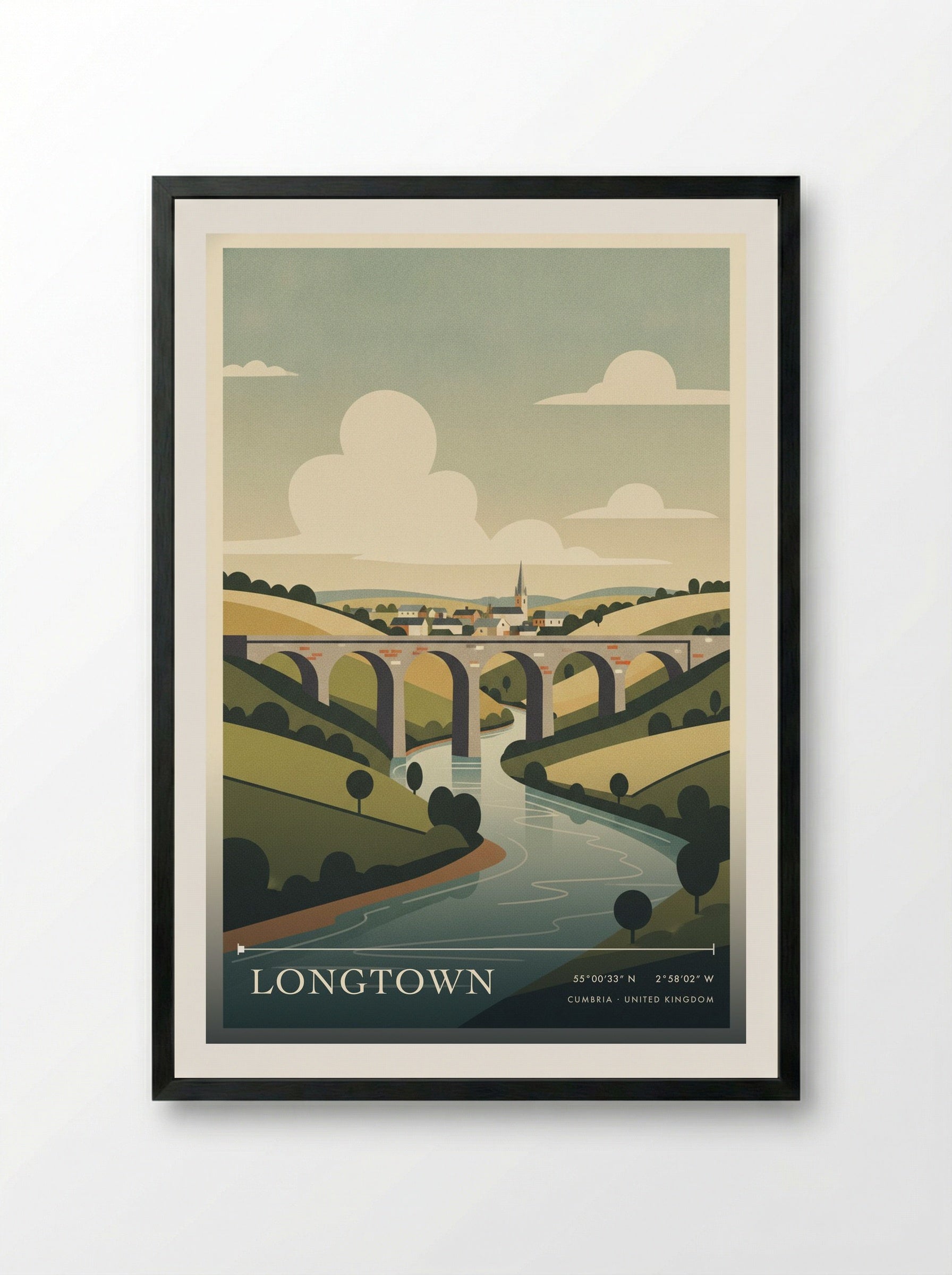 Longtown Cumbria United Kingdom Travel Poster - Framed Print Black