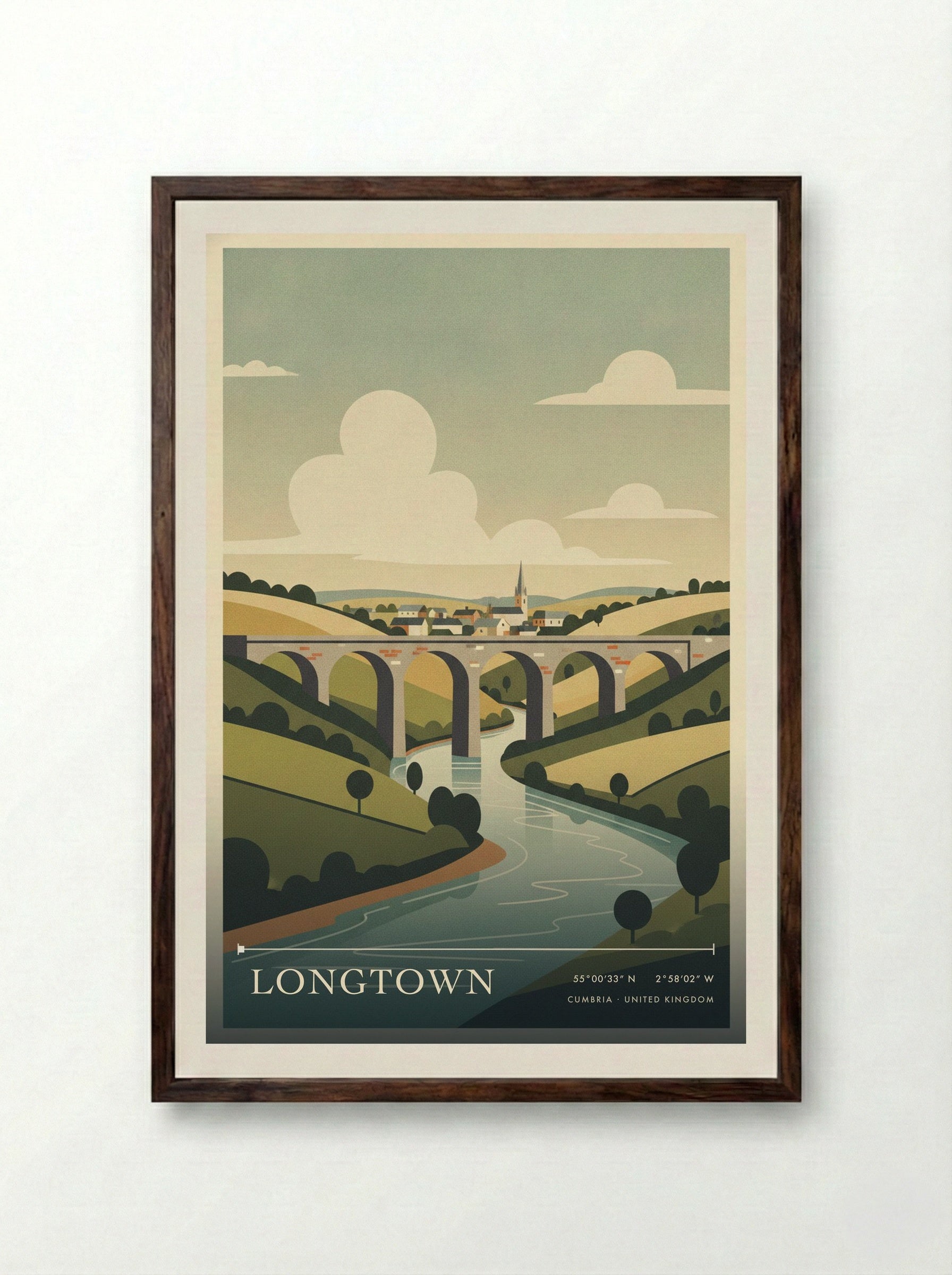 Longtown Cumbria United Kingdom Travel Poster - Framed Print Dark Wood