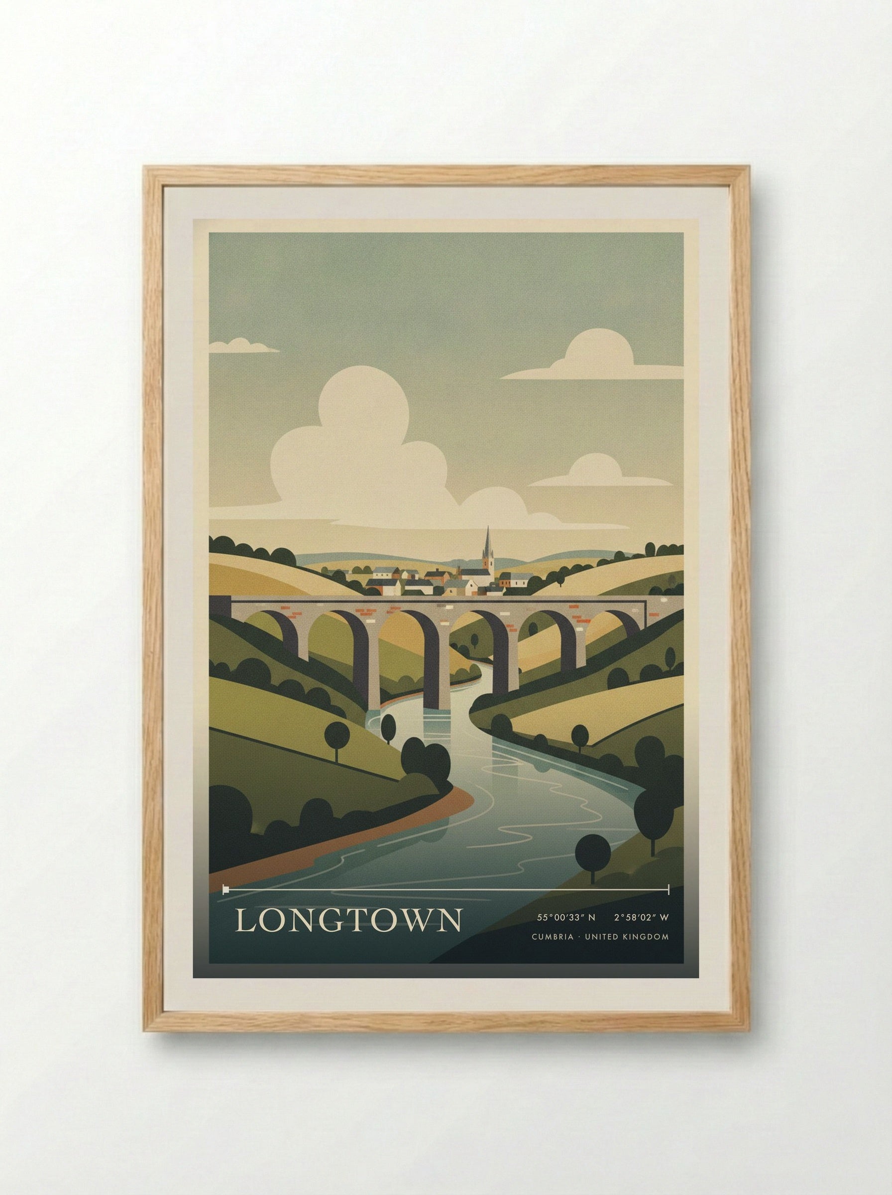 Longtown Cumbria United Kingdom Travel Poster - Framed Print Wood