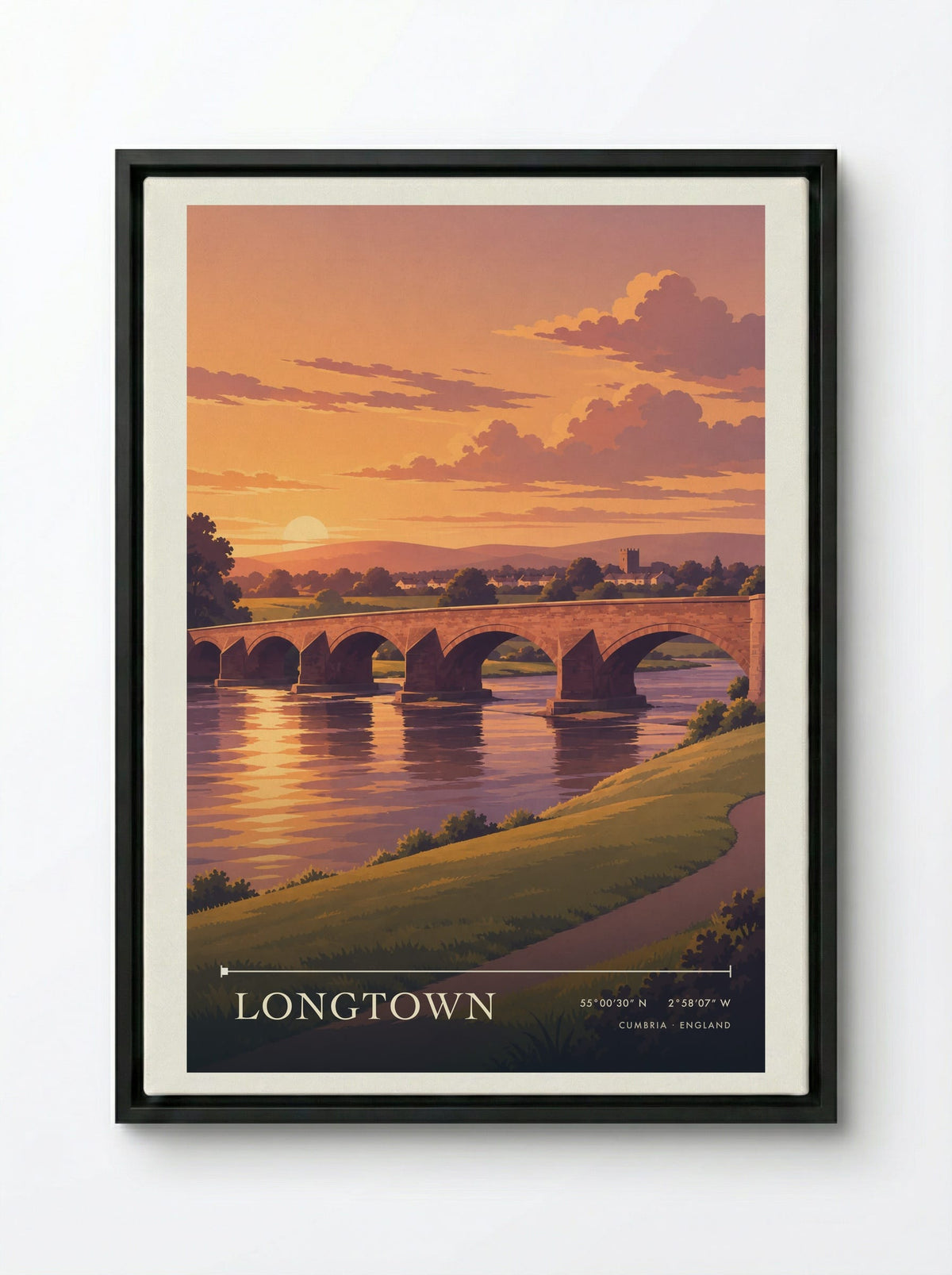 Longtown, Cumbria | Travel Poster - Framed Canvas Black