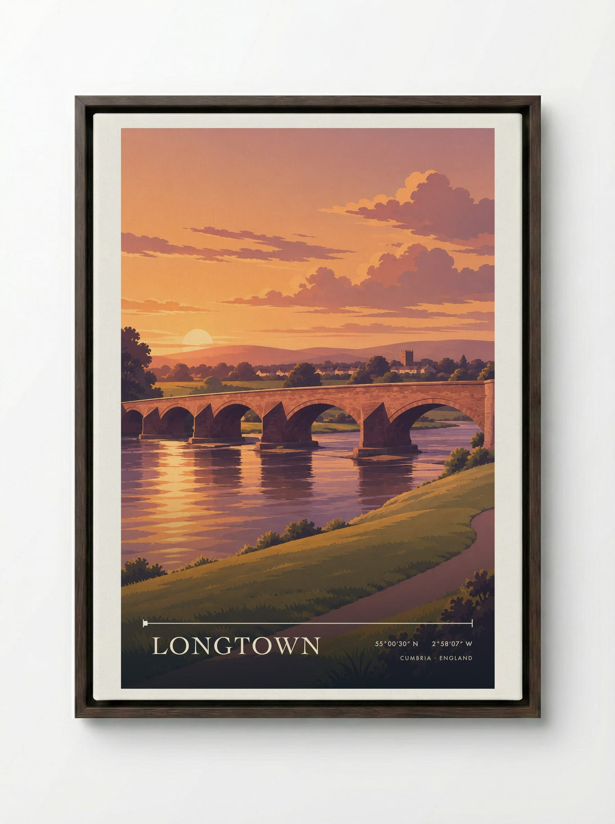 Longtown, Cumbria | Travel Poster - Framed Canvas Dark Wood
