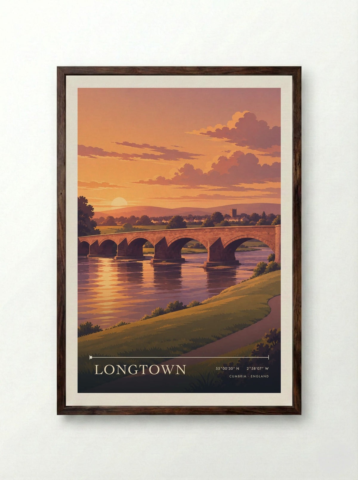 Longtown, Cumbria | Travel Poster - Framed Print Dark Wood