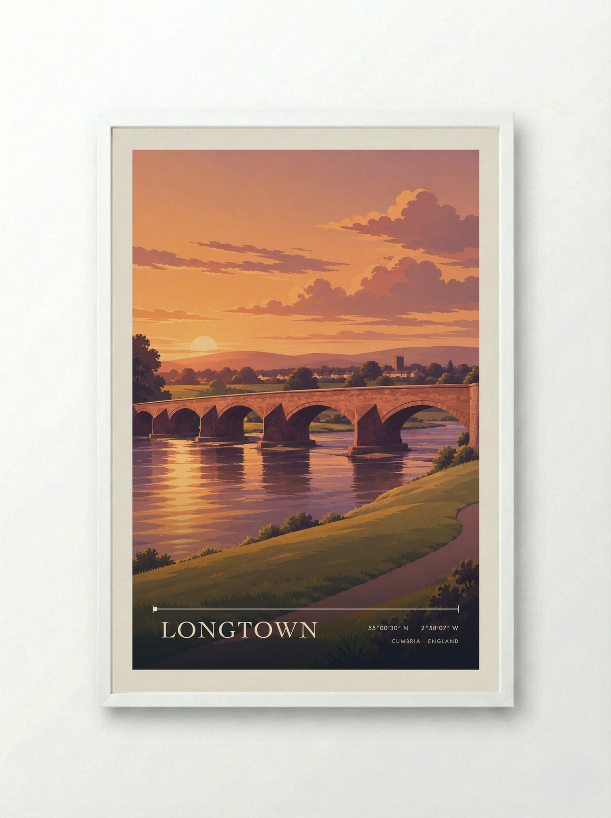 Longtown, Cumbria | Travel Poster - Framed Print White