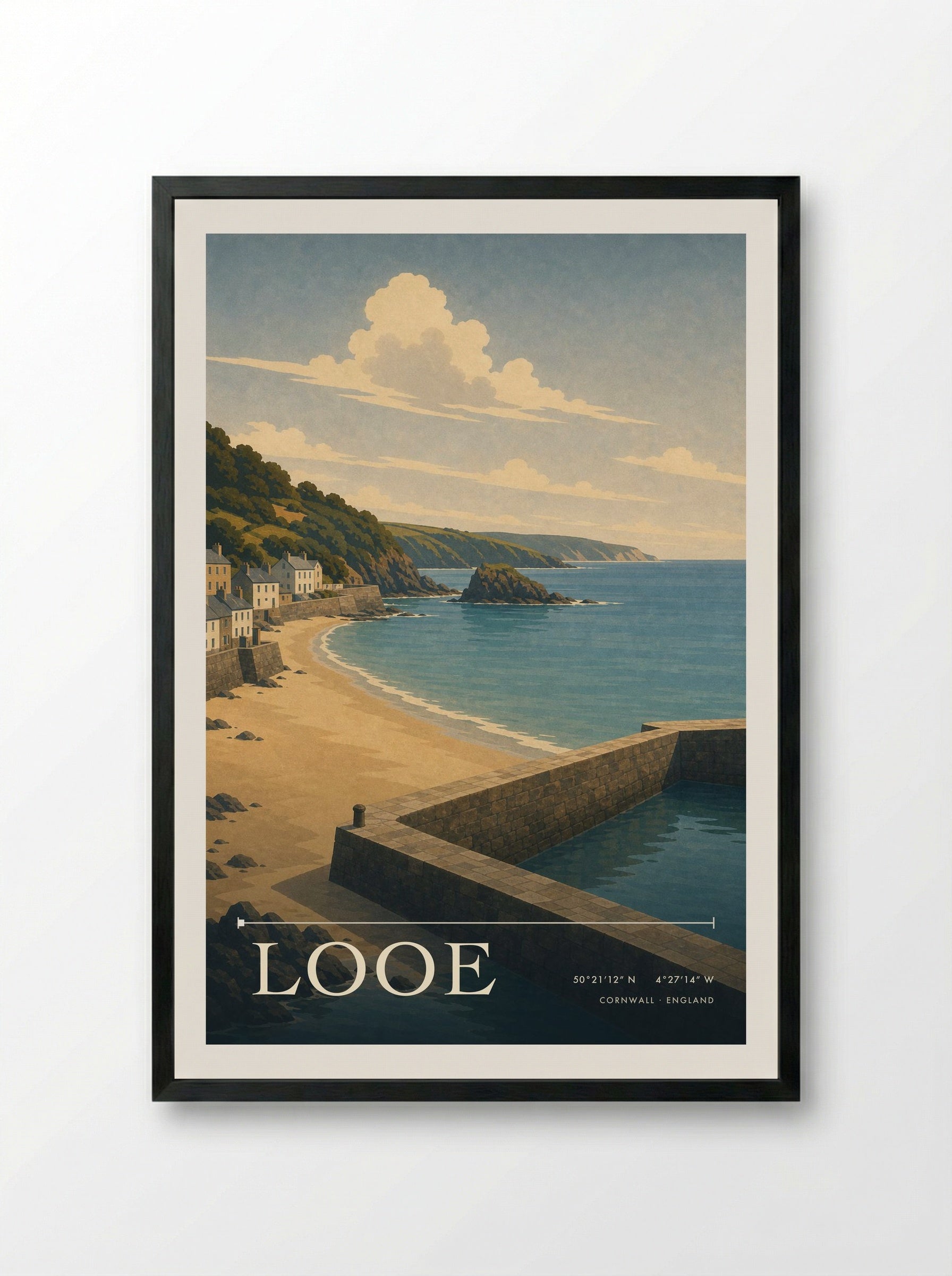 Looe Cornwall England Travel Poster - Framed Print Black