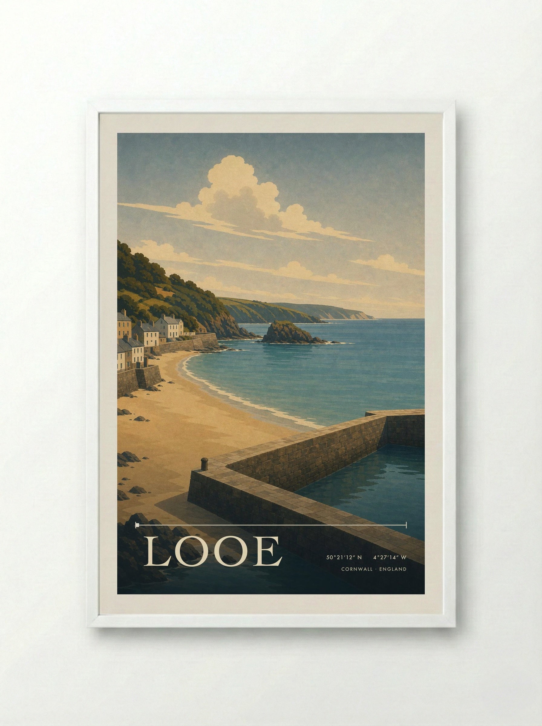 Looe Cornwall England Travel Poster - Framed Print White