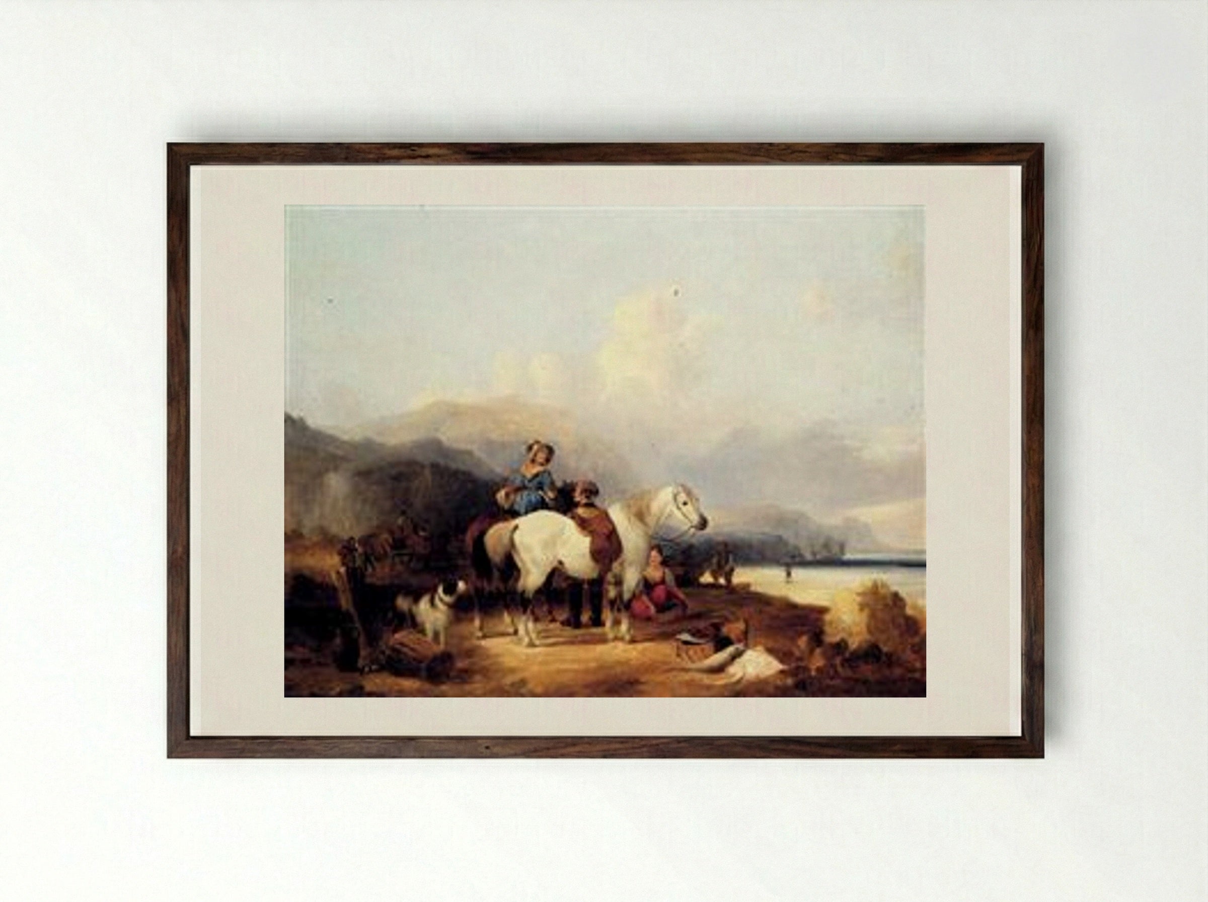 Looking Out To Sea - William Shayer - Framed Print Dark Wood