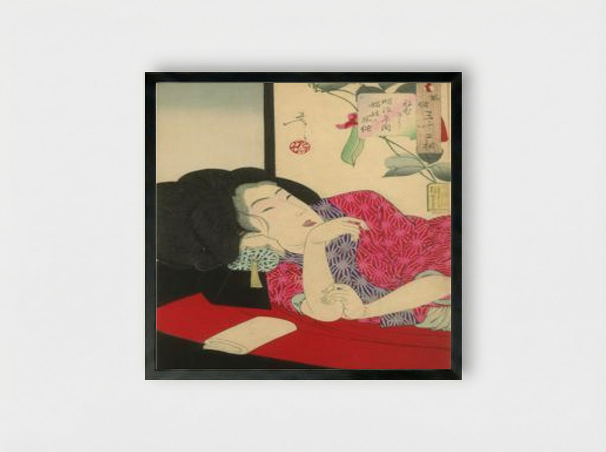 Looking Sleepy (The Appearance of a Courtesan of the Meiji Era) - Toyohara Chikanobu - Framed Print Black