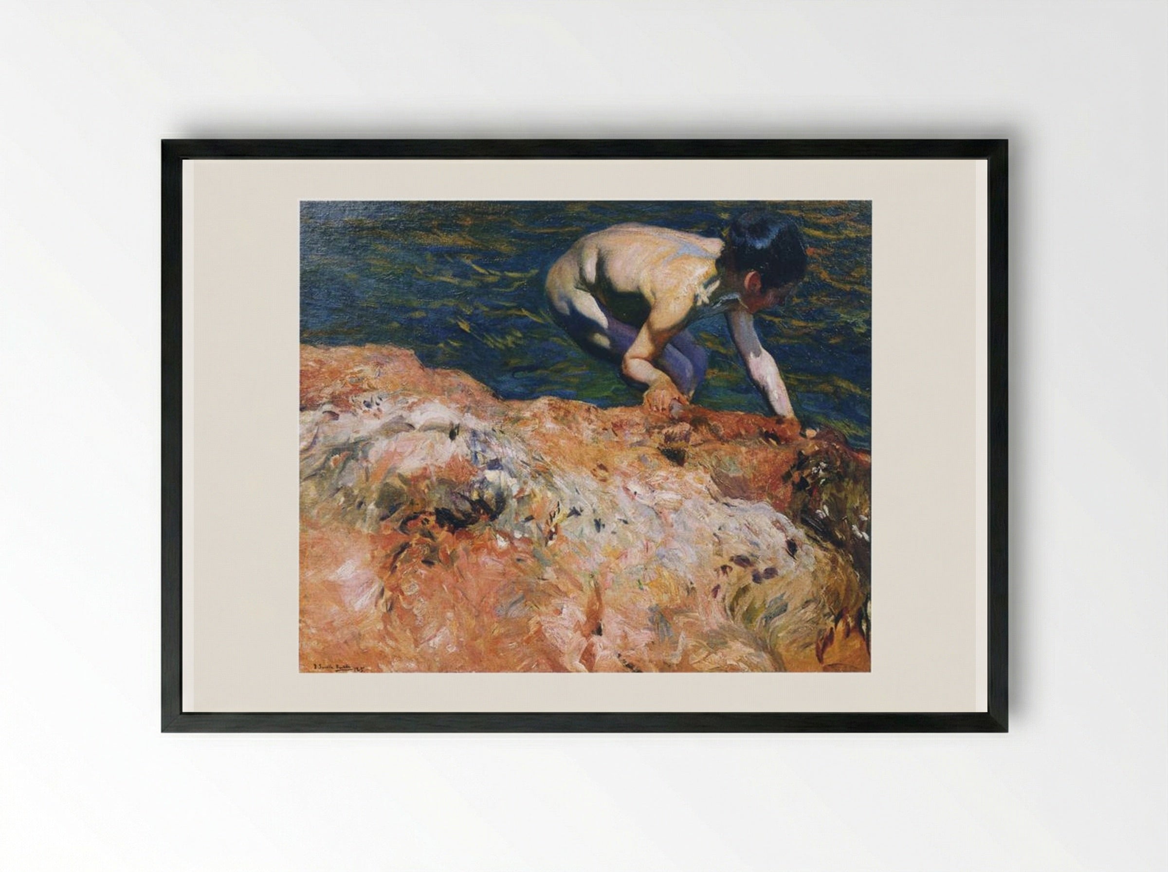 Looking for Shellfish - Joaquín Sorolla - Framed Print Black