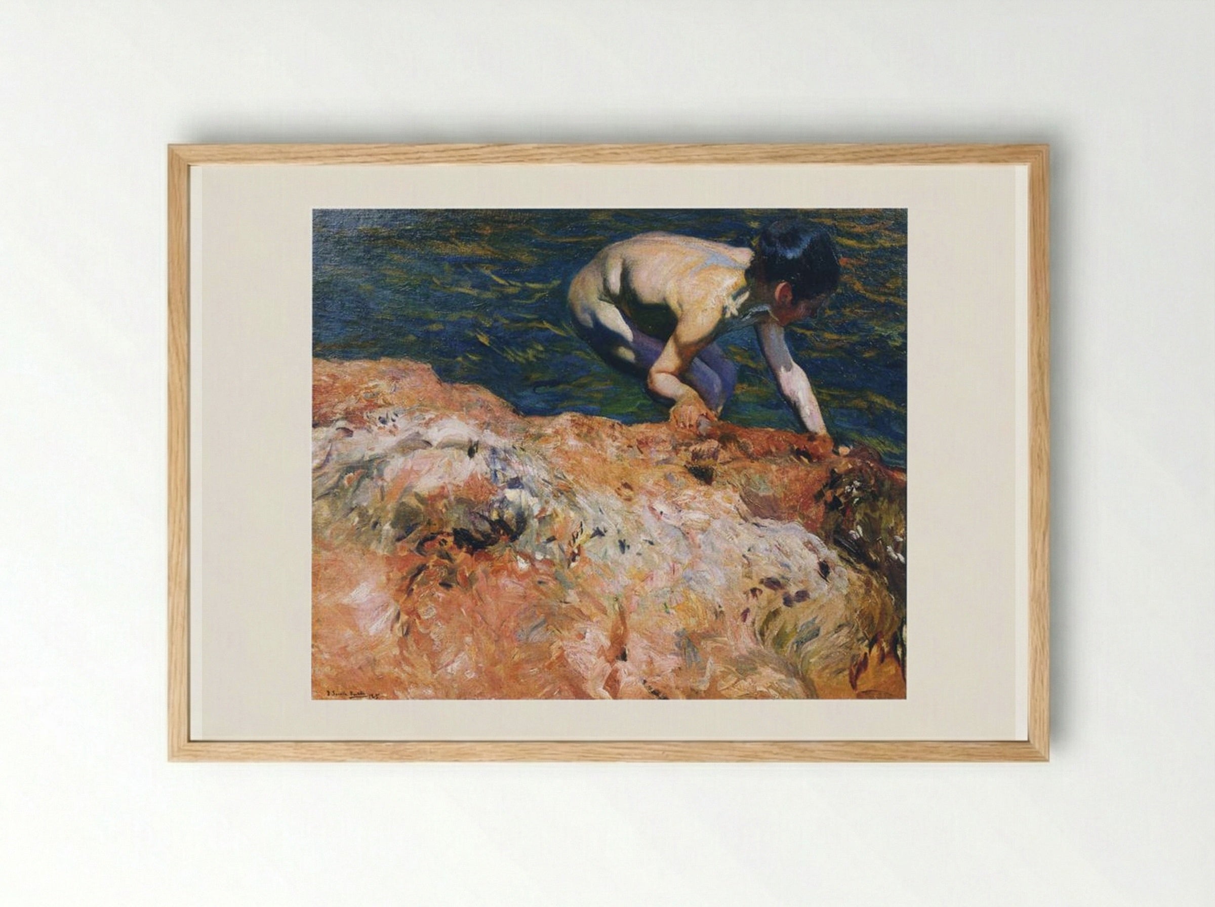 Looking for Shellfish - Joaquín Sorolla - Framed Print Wood