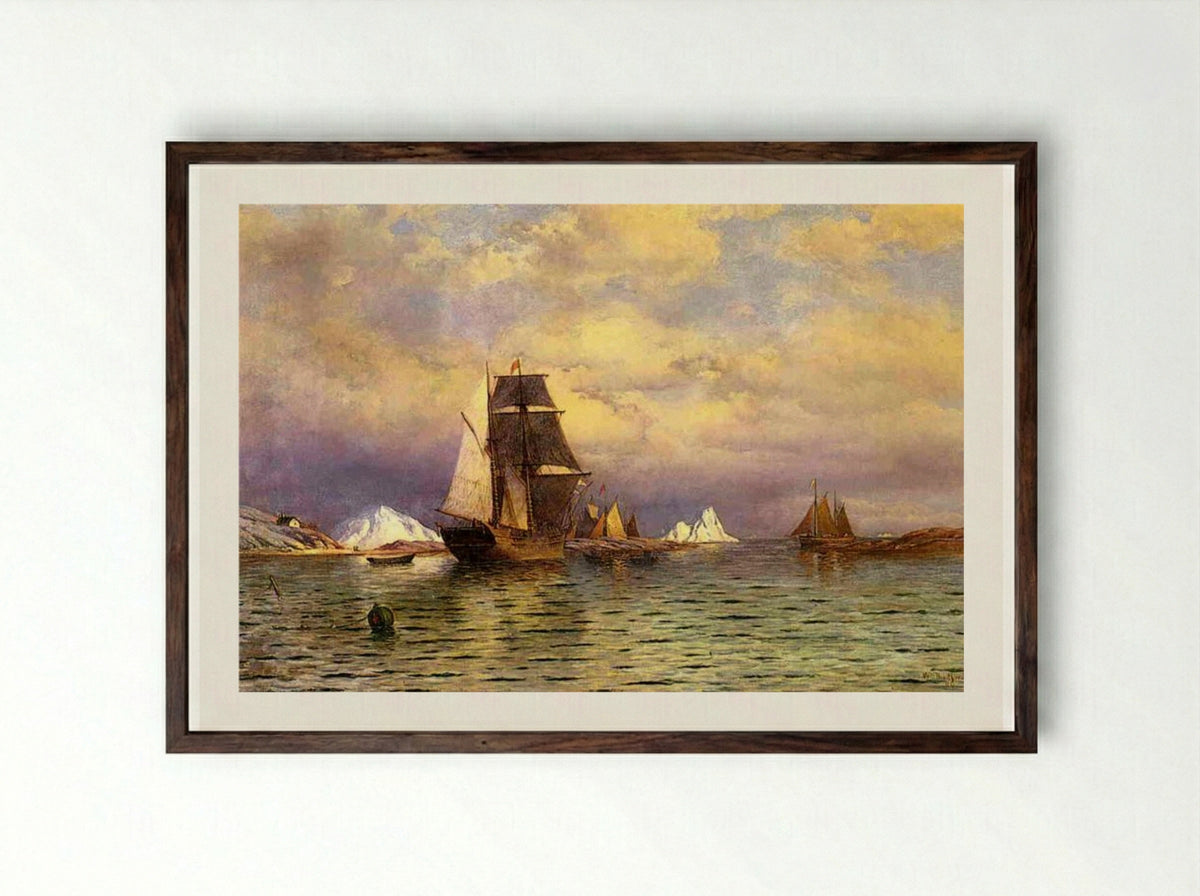 Looking out of Battle Harbor - William Bradford - Framed Print Dark Wood