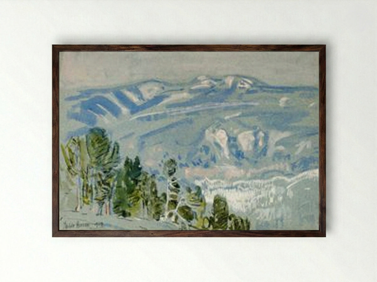 Looking towards Mount Adams from Mount Hood - Childe Hassam - Framed Print Dark Wood