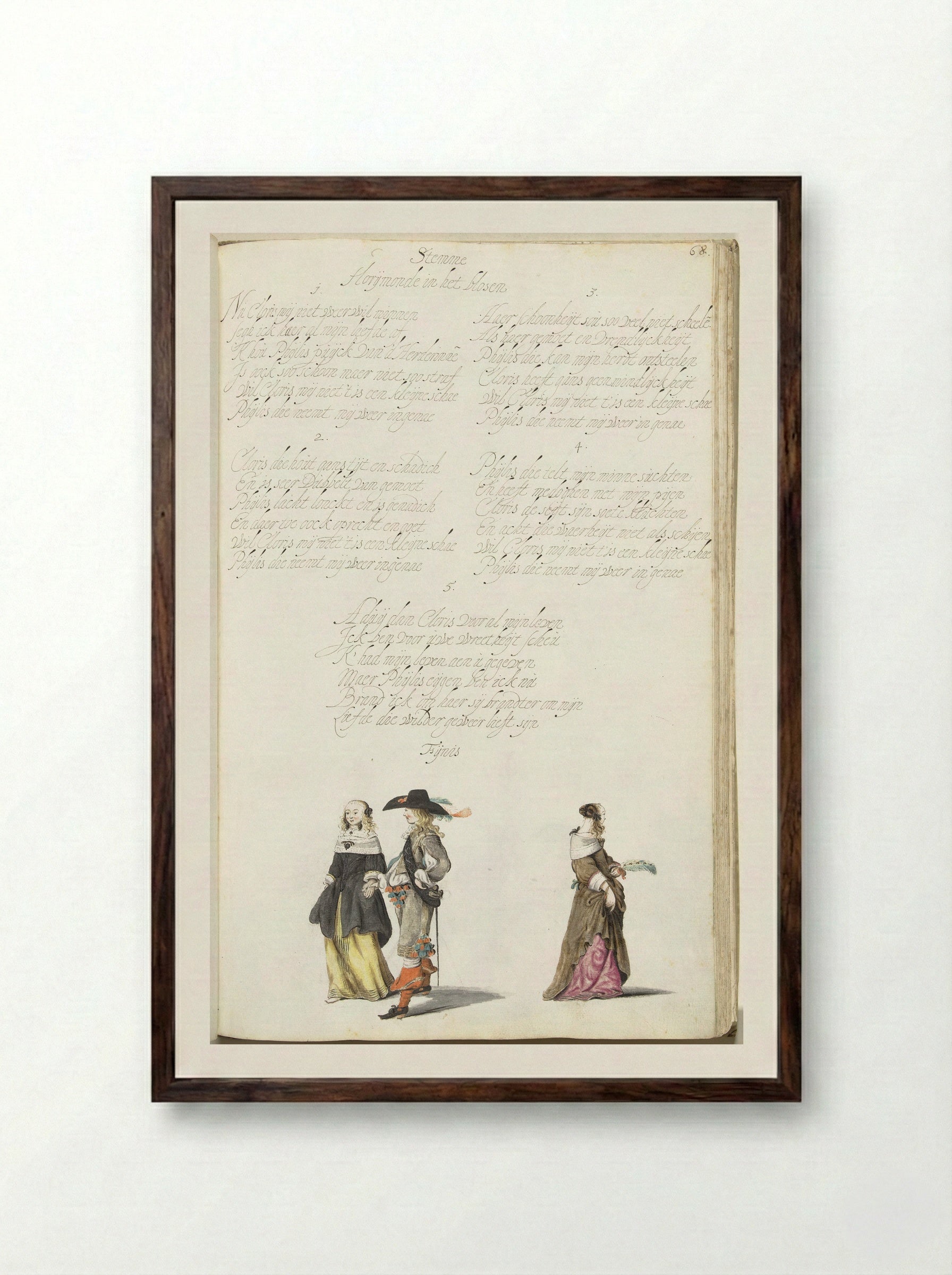 Lopende heer en dame en afgewende dame - Gesina ter Borch - Framed Print Dark Wood