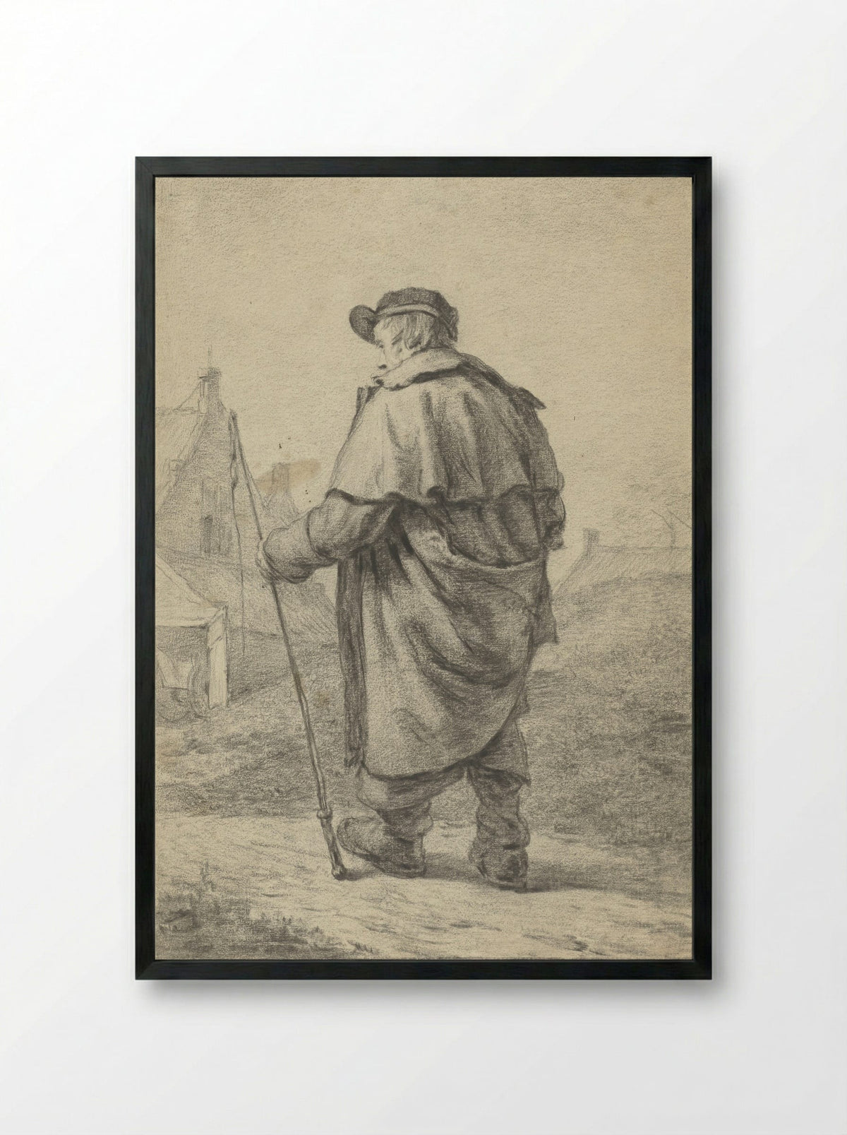 Lopende man met zweep - Willem Albertus Haanebrink - Framed Print Black