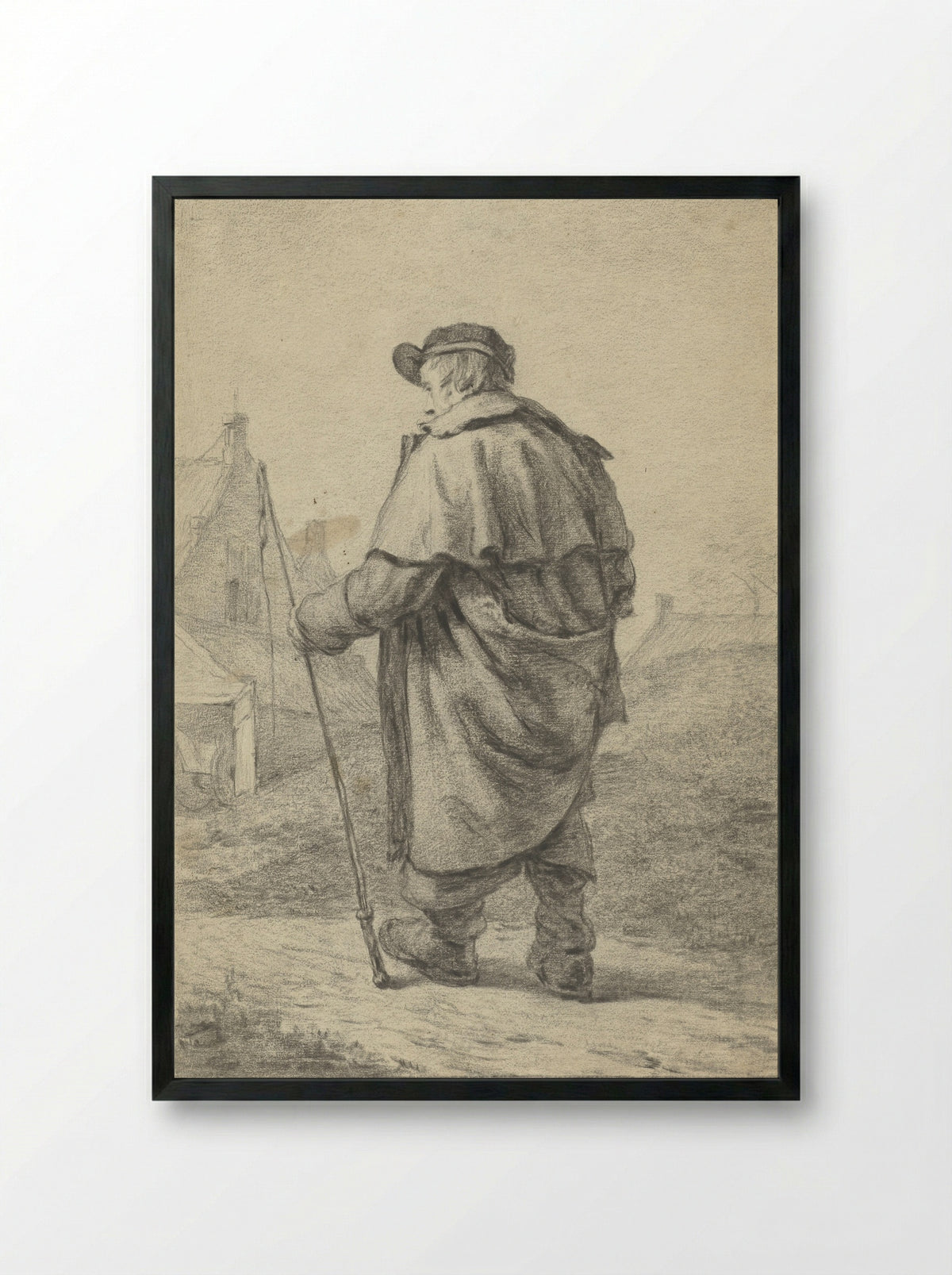 Lopende man met zweep - Willem Albertus Haanebrink - Framed Print Black
