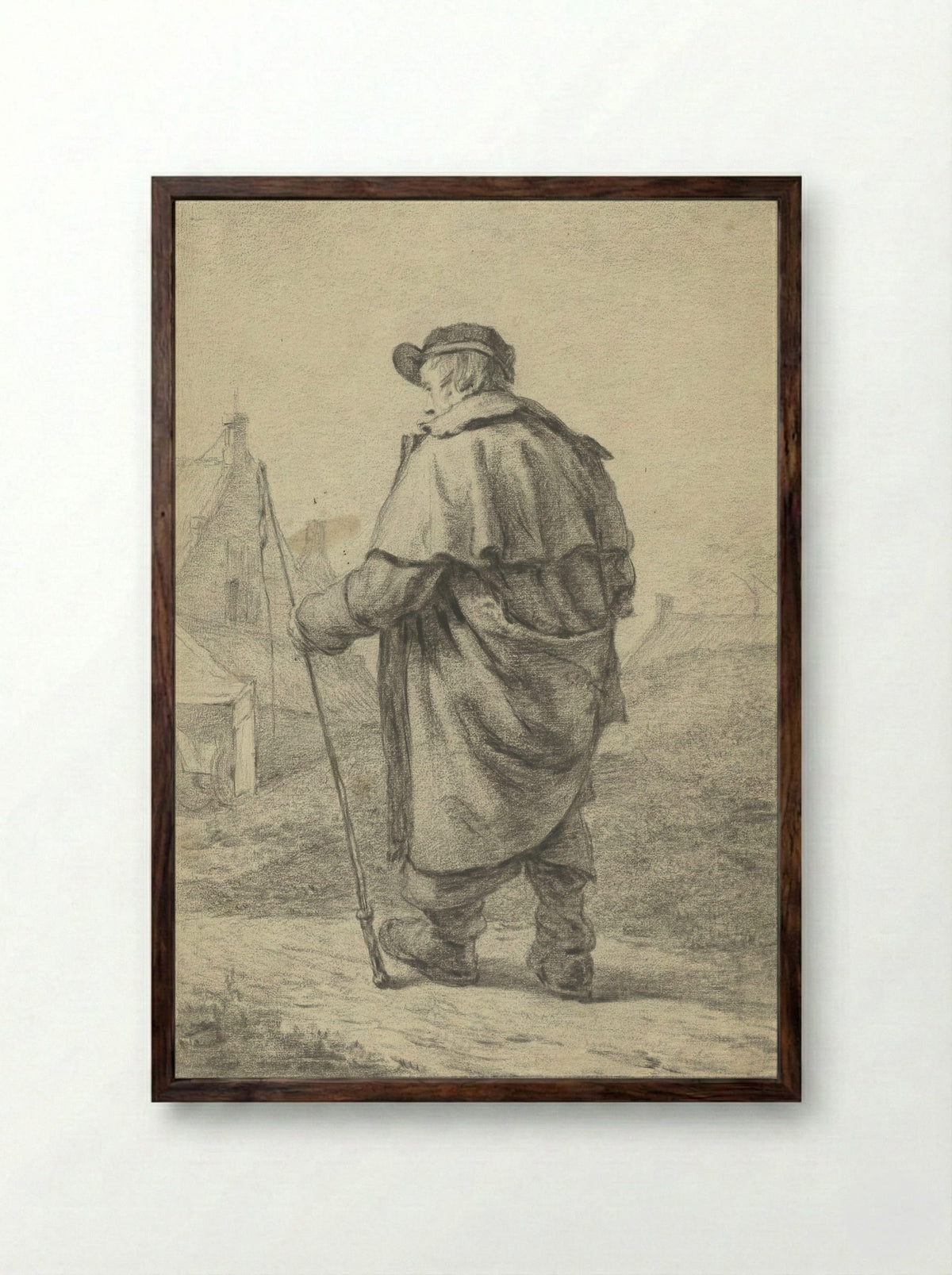 Lopende man met zweep - Willem Albertus Haanebrink - Framed Print Dark Wood