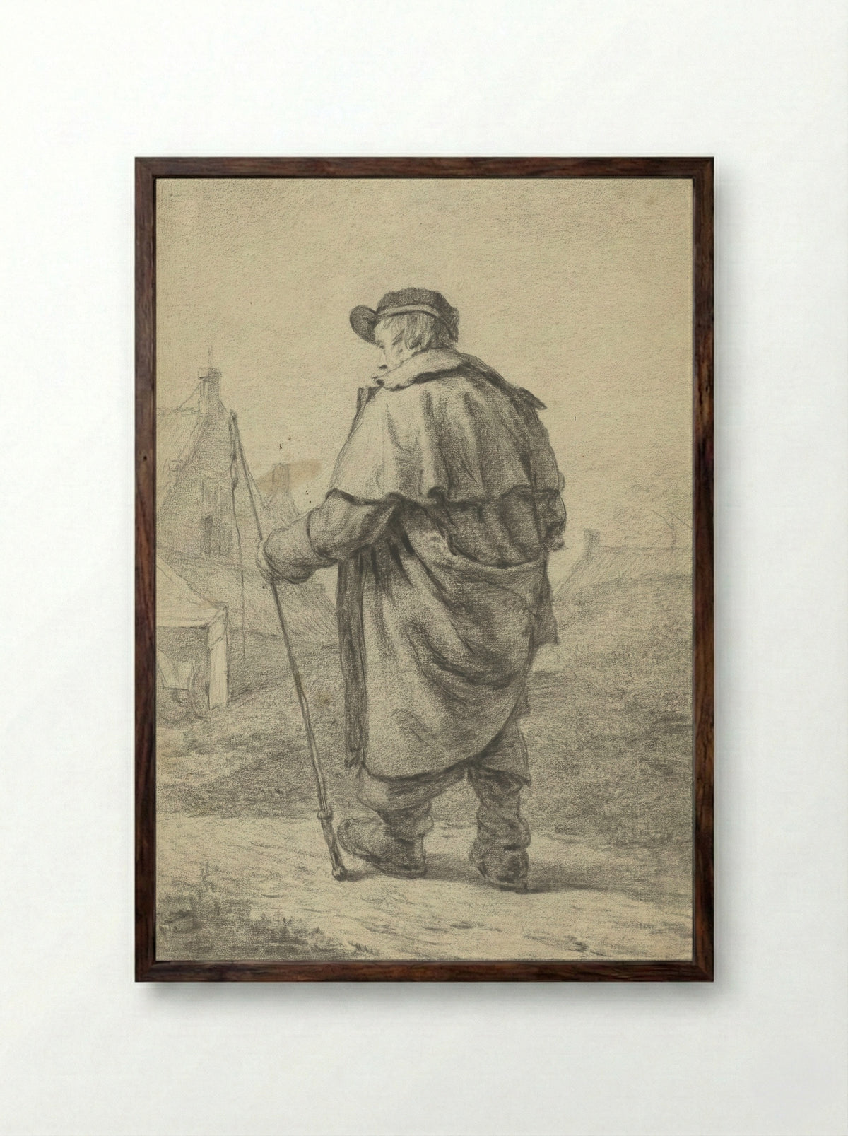 Lopende man met zweep - Willem Albertus Haanebrink - Framed Print Dark Wood