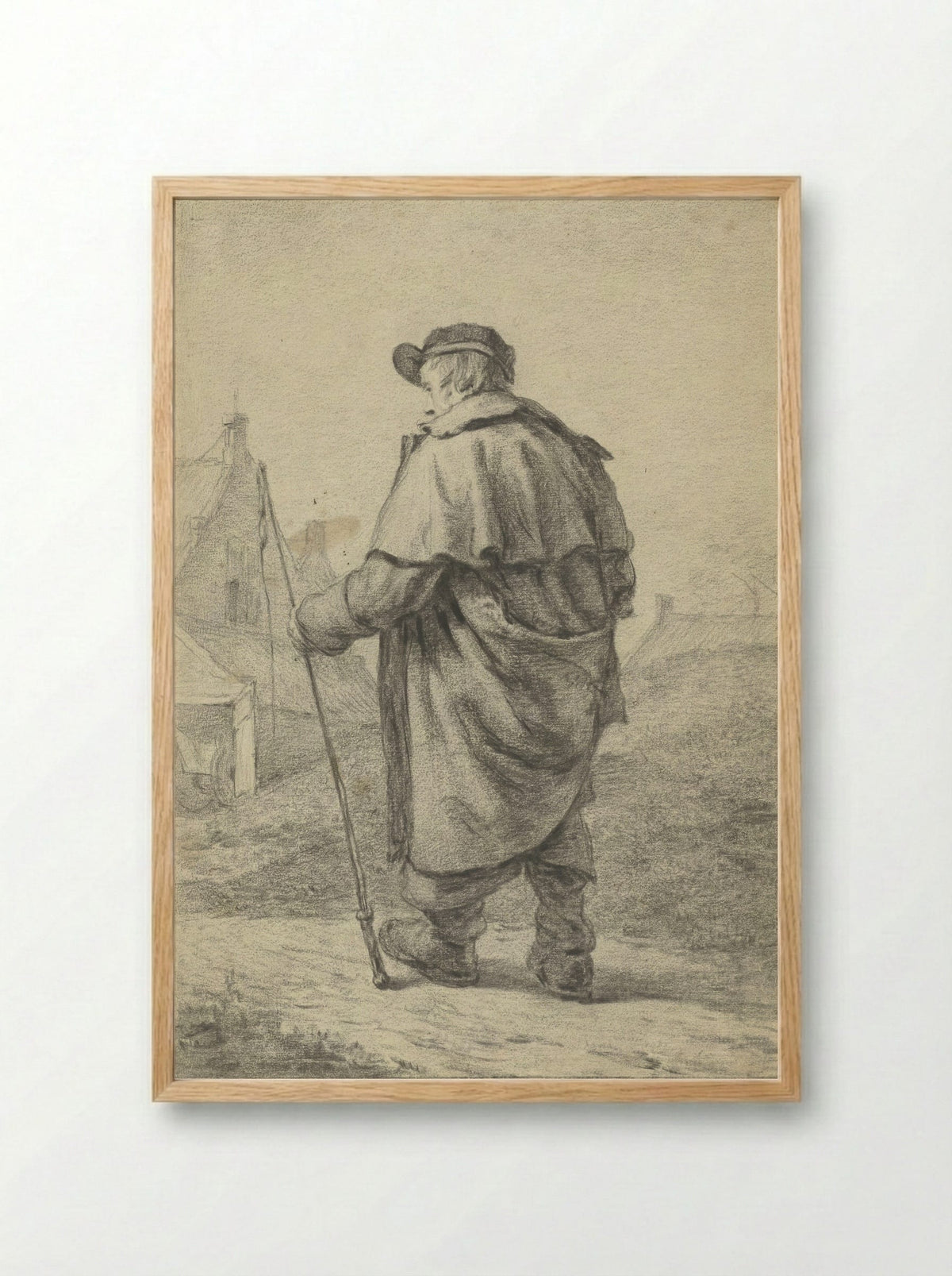 Lopende man met zweep - Willem Albertus Haanebrink - Framed Print Wood