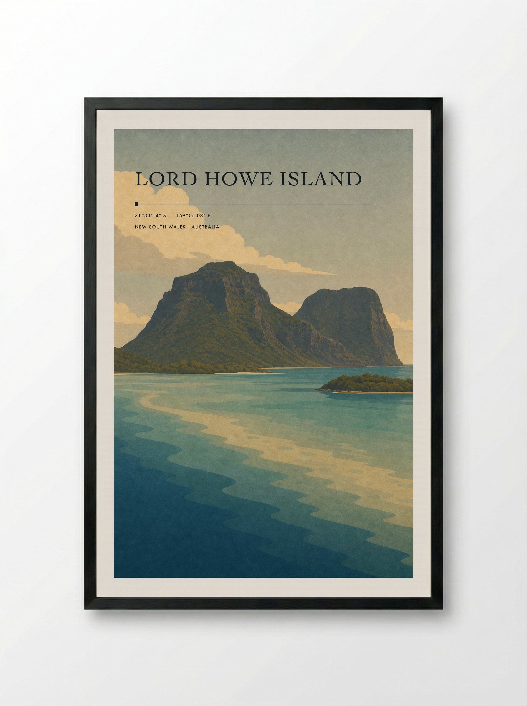 Lord Howe Island Travel Poster Artwork - Framed Print Black
