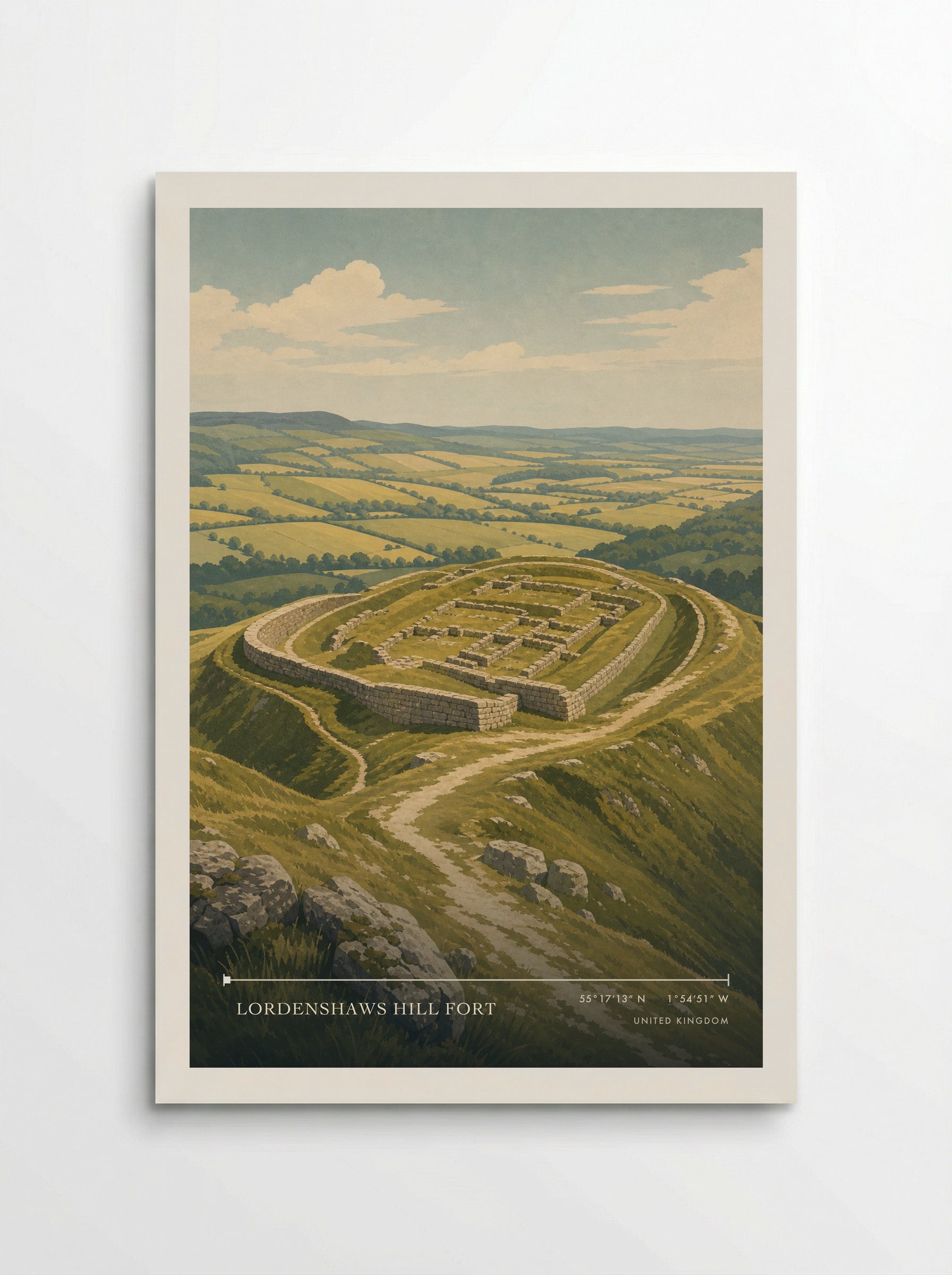 Lordenshaws hill fort United Kingdom Travel Poster - Poster