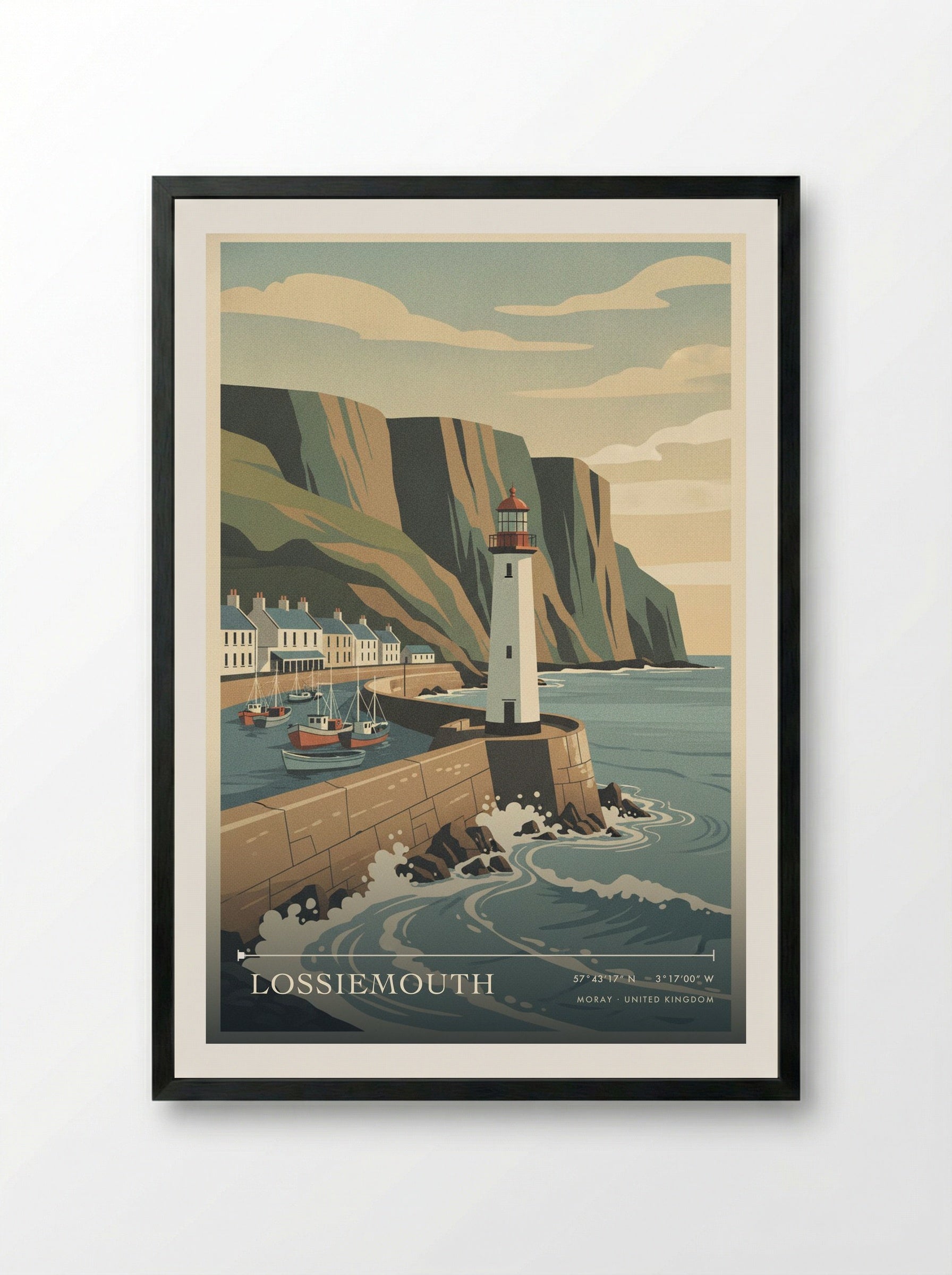 Lossiemouth Moray United Kingdom Travel Poster - Framed Print Black
