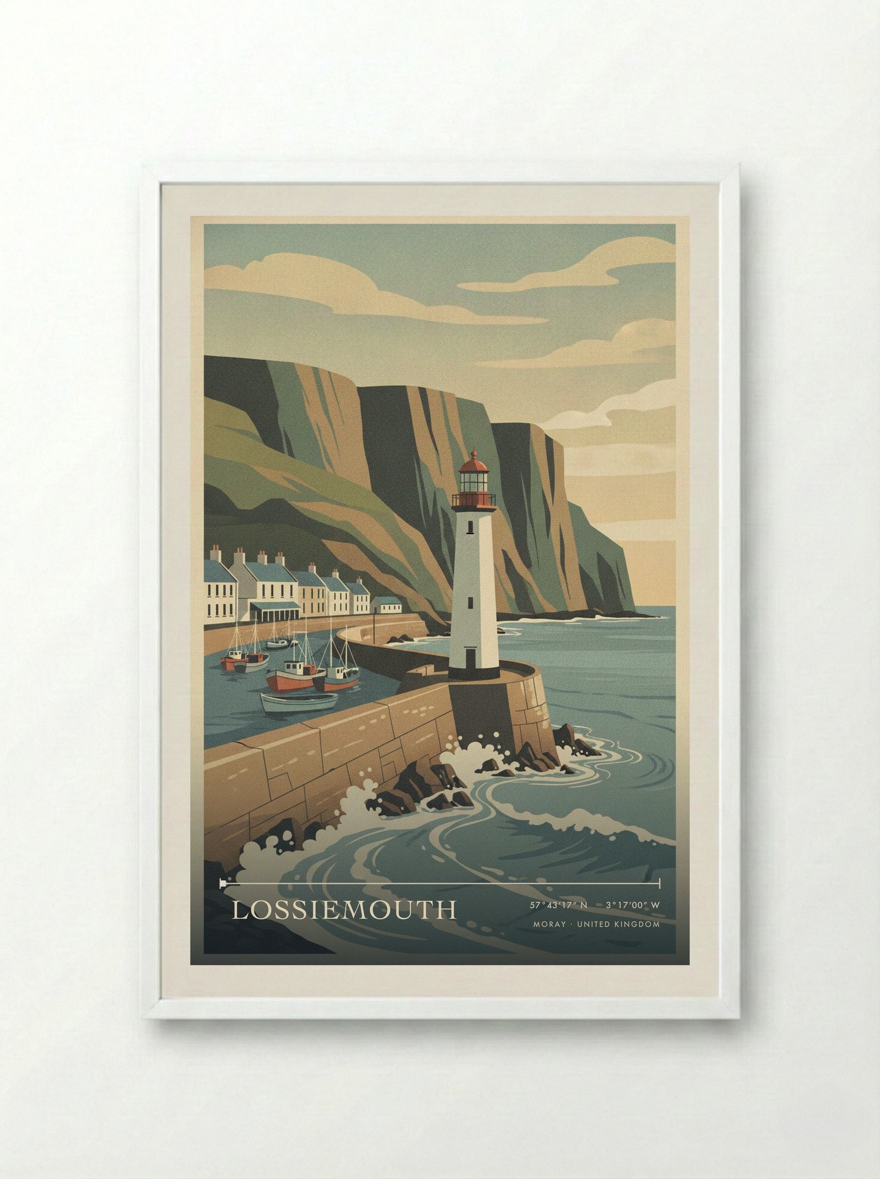 Lossiemouth Moray United Kingdom Travel Poster - Framed Print White