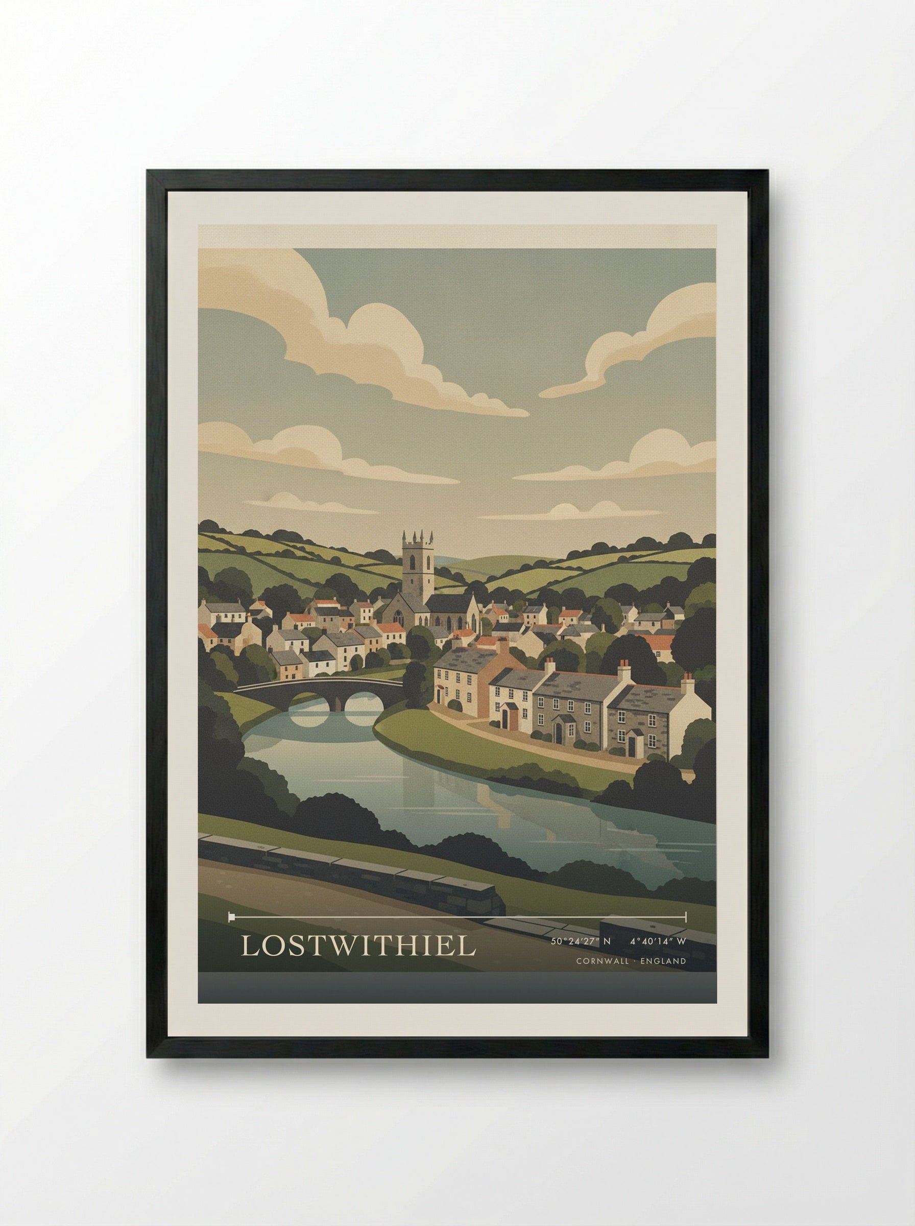 Lostwithiel Cornwall England Travel Poster - Framed Print Black