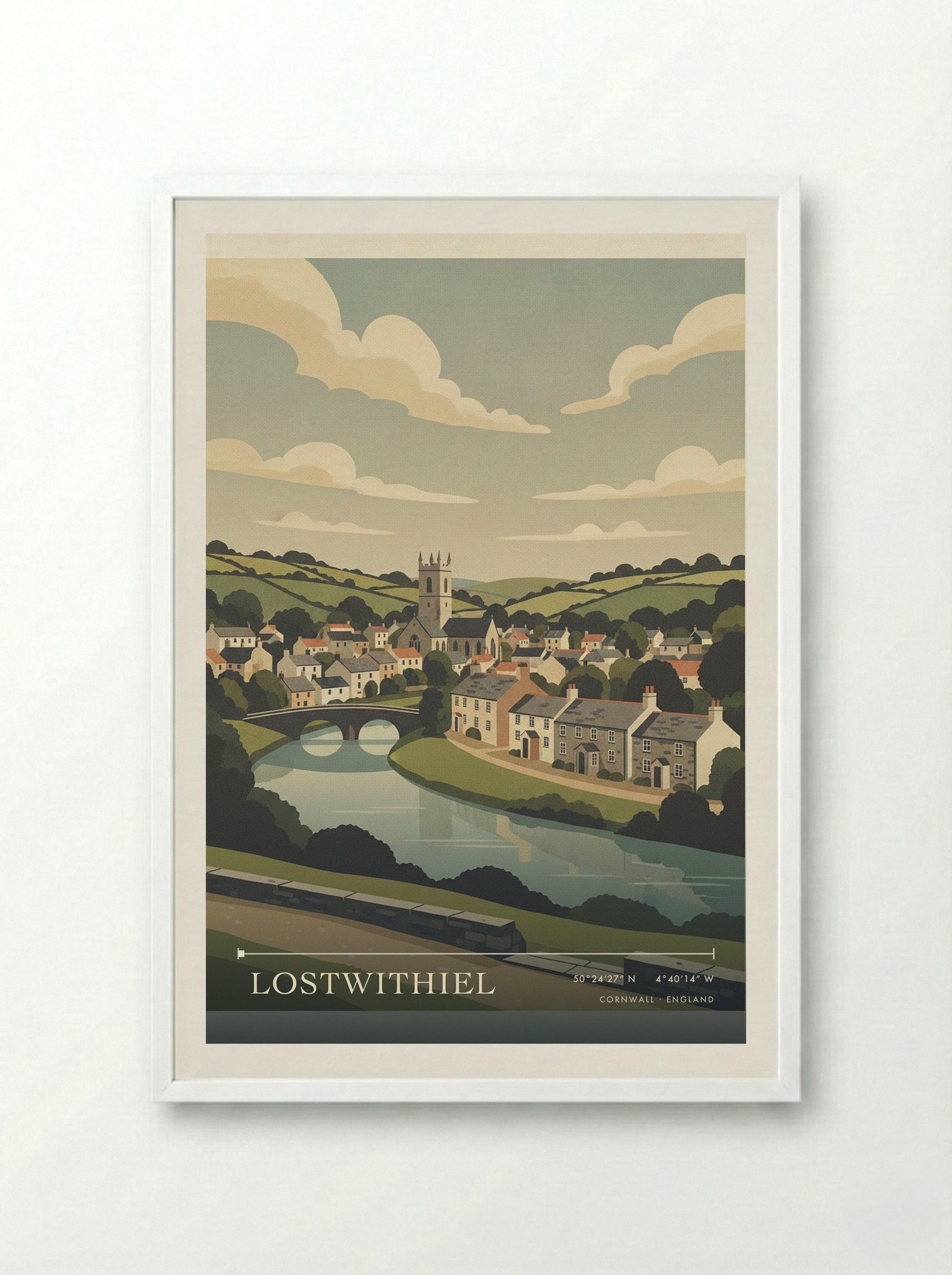 Lostwithiel Cornwall England Travel Poster - Framed Print White