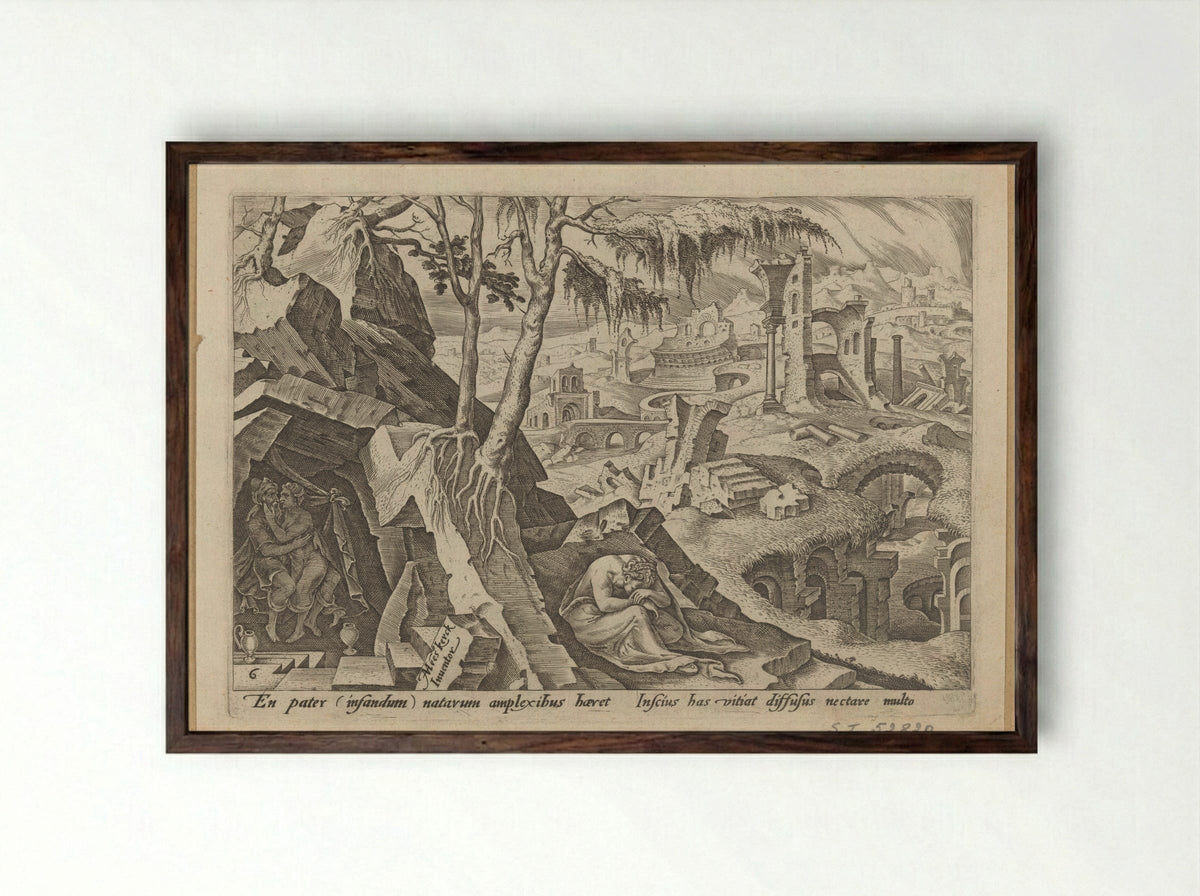 Lot Making Love to His Daughter - Philips Galle - Framed Print Dark Wood