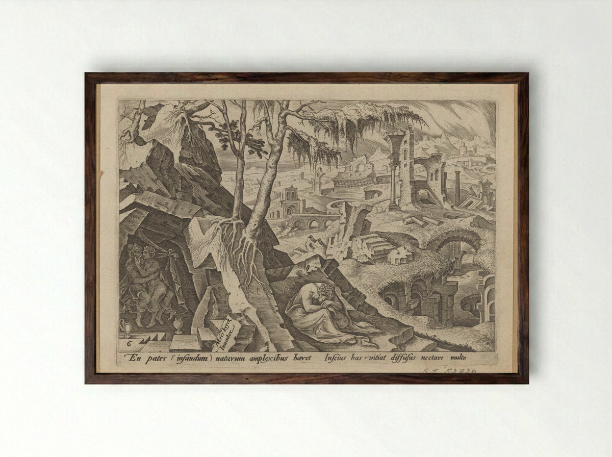 Lot Making Love to His Daughter - Philips Galle - Framed Print Dark Wood