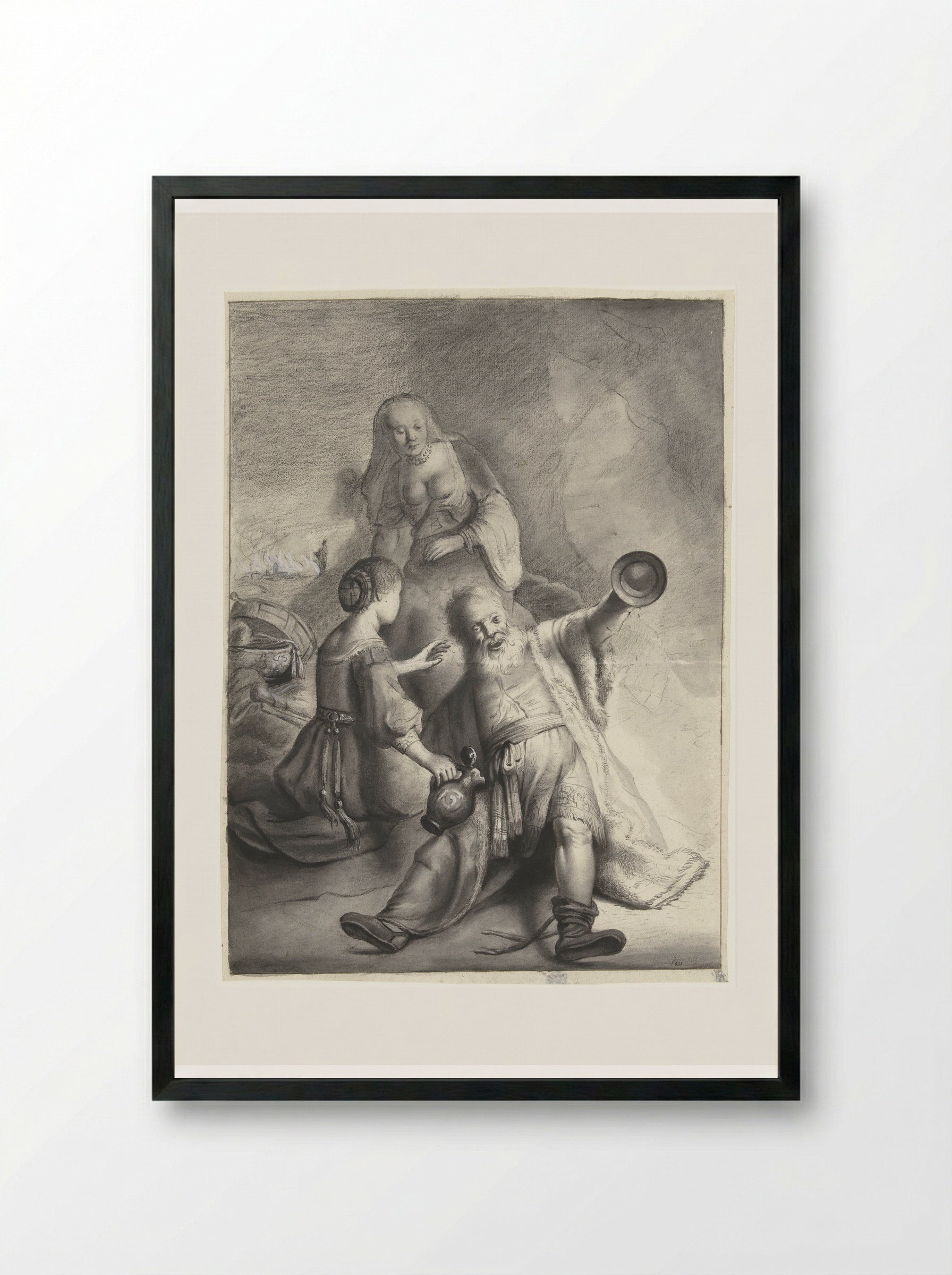 Lot and His Daughters - Moses ter Borch - Framed Print Black