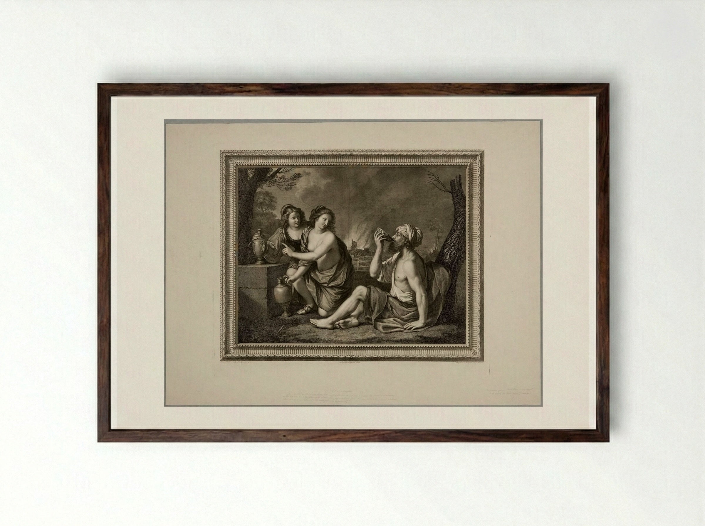 Lot and His Daughters - Raphael Morghen - Framed Print Dark Wood