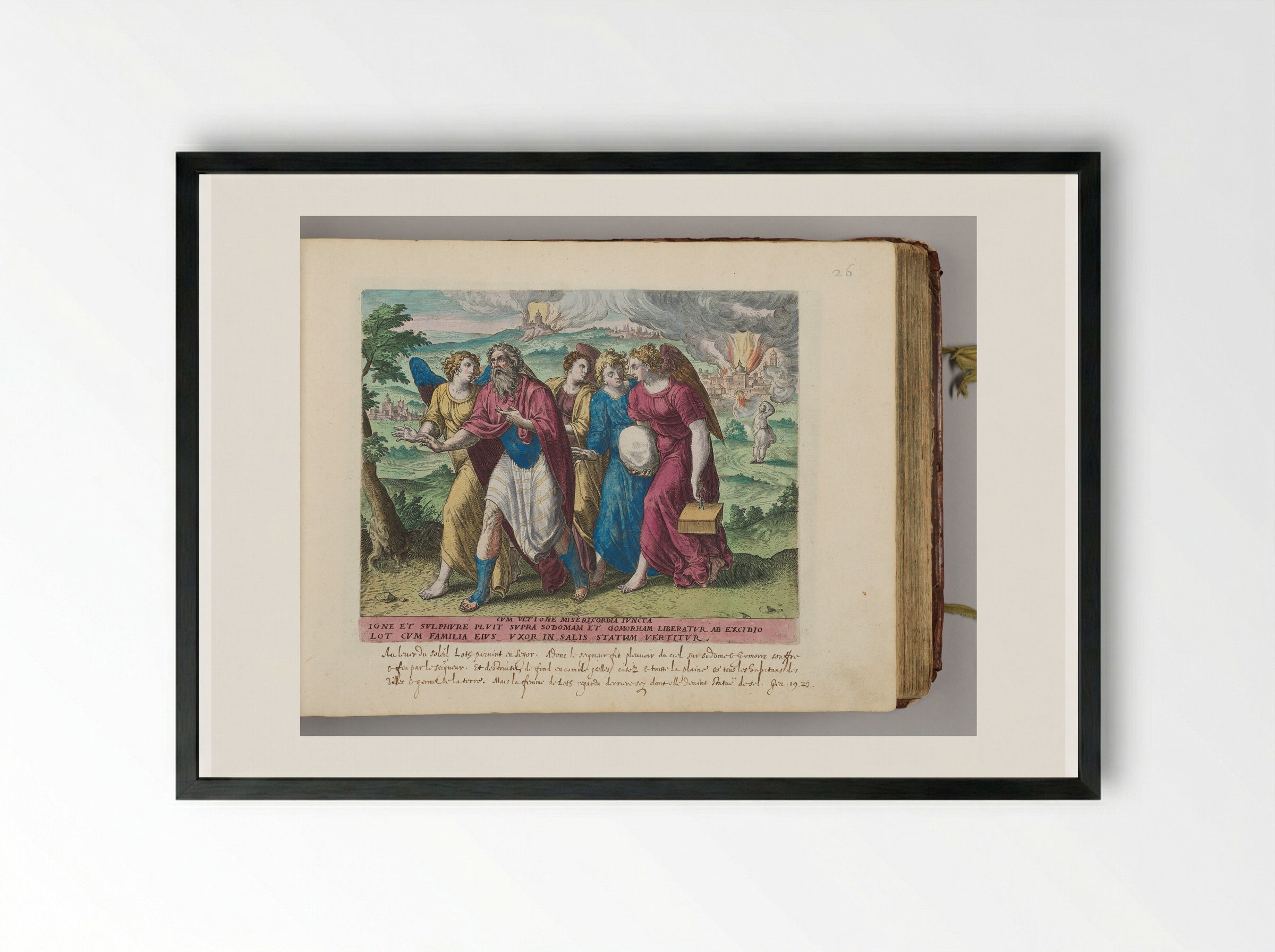 Lot and His Family Leaving Sodom - Hans Collaert the Elder - Framed Print Black