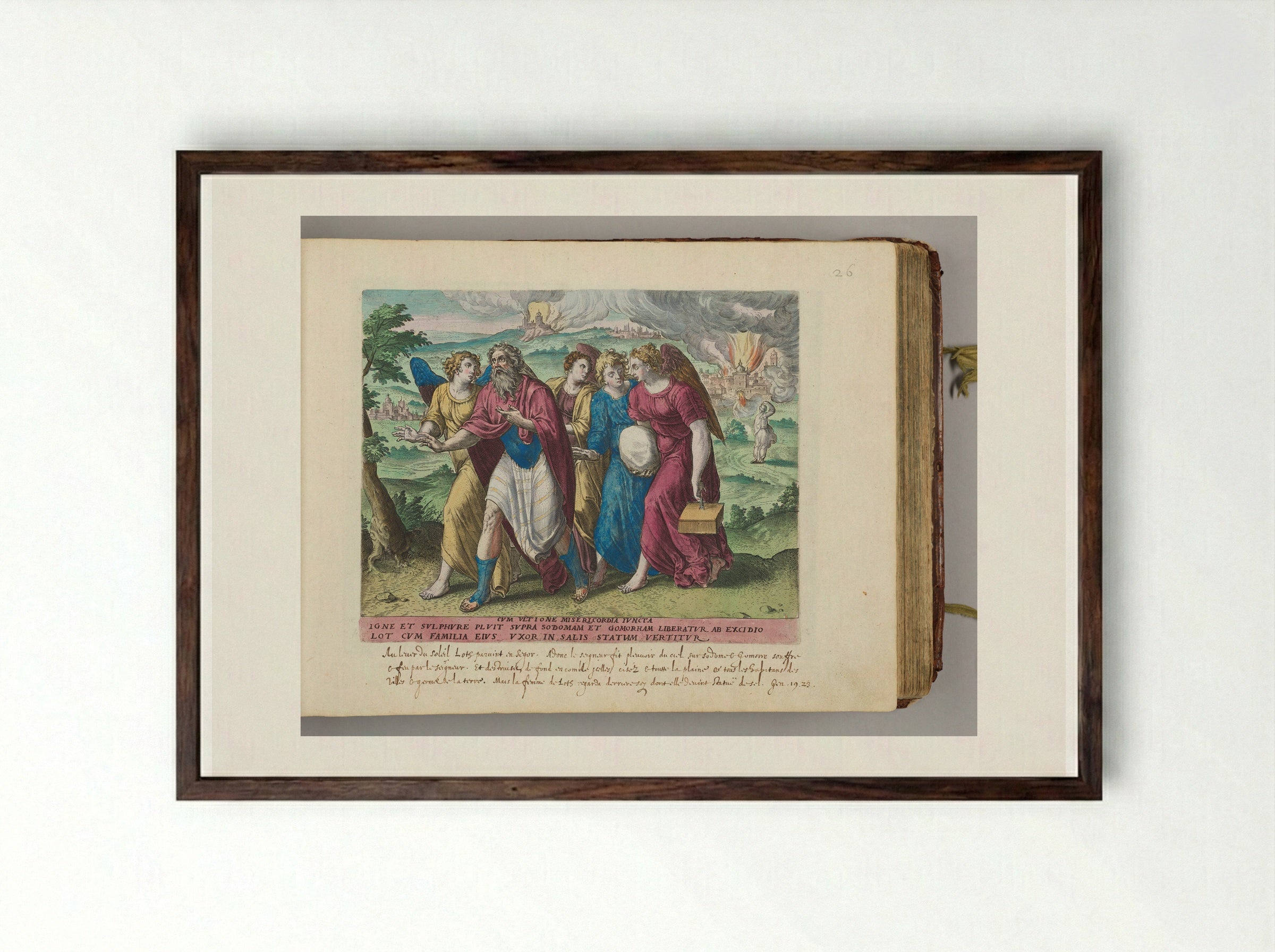 Lot and His Family Leaving Sodom - Hans Collaert the Elder - Framed Print Dark Wood