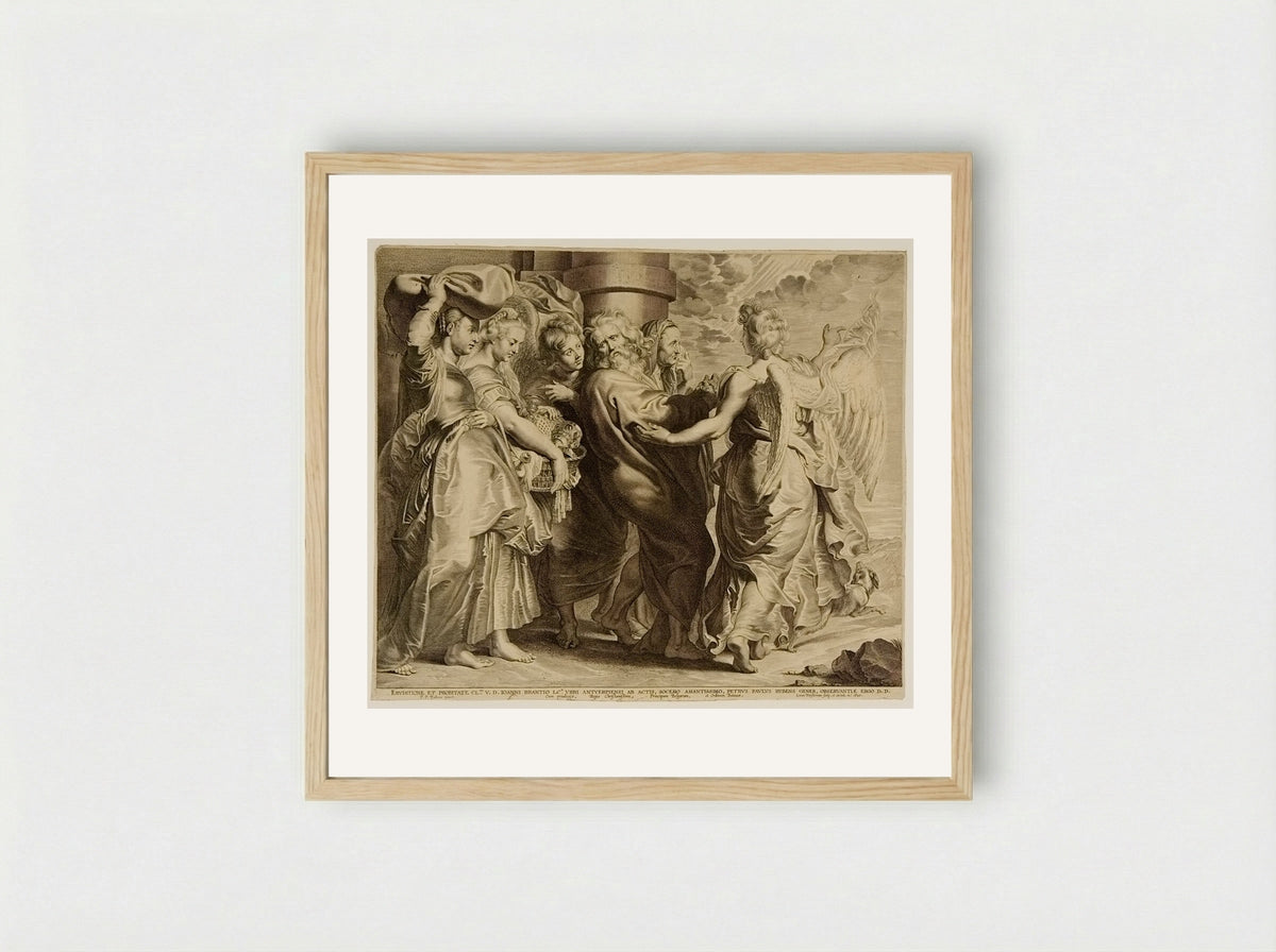 Lot and His Family Leaving Sodom - Lucas Vorsterman I - Framed Print Wood