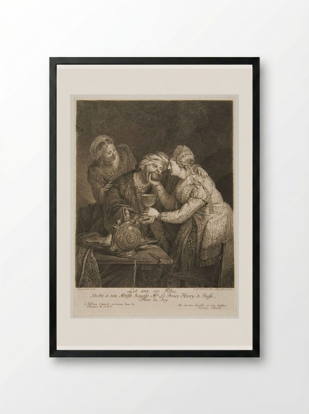 Lot with His Daughters - Georg Friedrich Schmidt - Framed Print Black