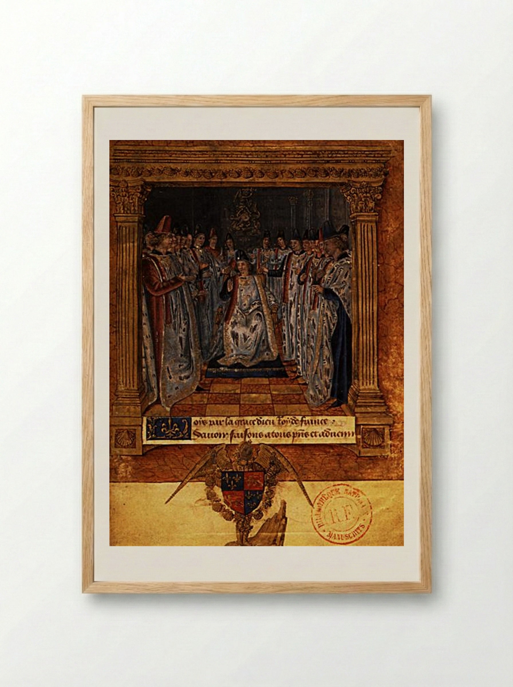 Louis XI chairing a chapter of the Order of Saint Michael - Jean Fouquet - Framed Print Wood