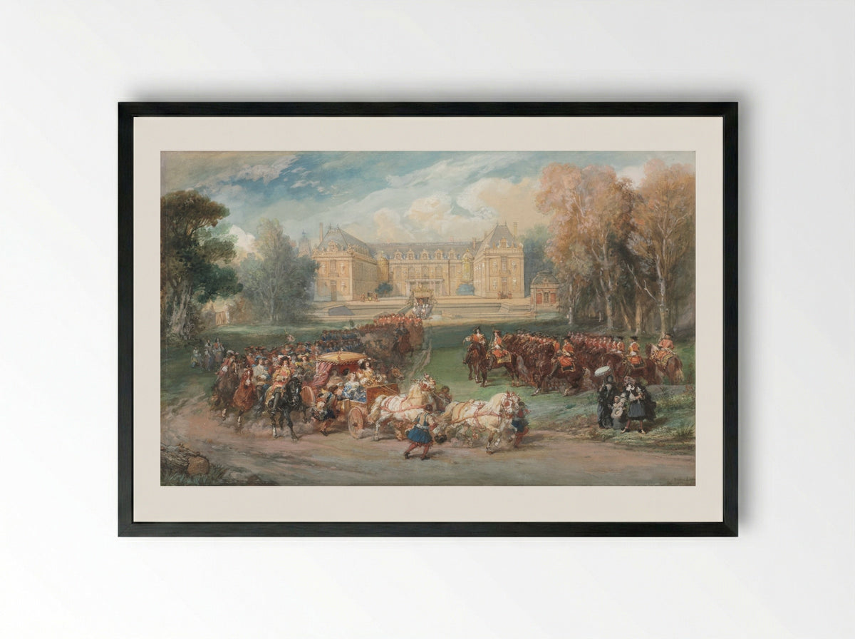 Louis XIV Driving his Coach in the Park of Versailles - Eugène Louis Lami - Framed Print Black
