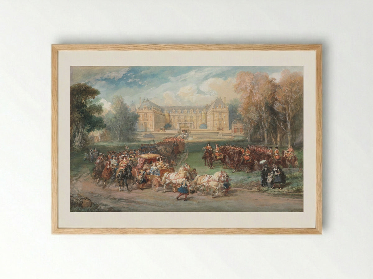 Louis XIV Driving his Coach in the Park of Versailles - Eugène Louis Lami - Framed Print Wood