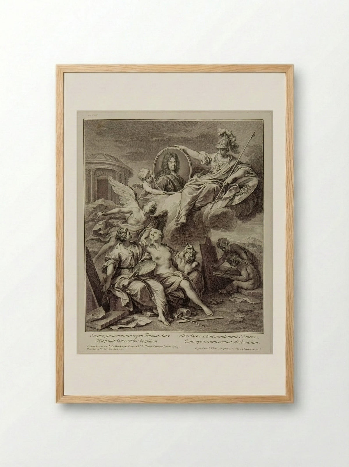 Louis XIV presented by Minerva to the Arts - Simon Henri Thomassin - Framed Print Wood